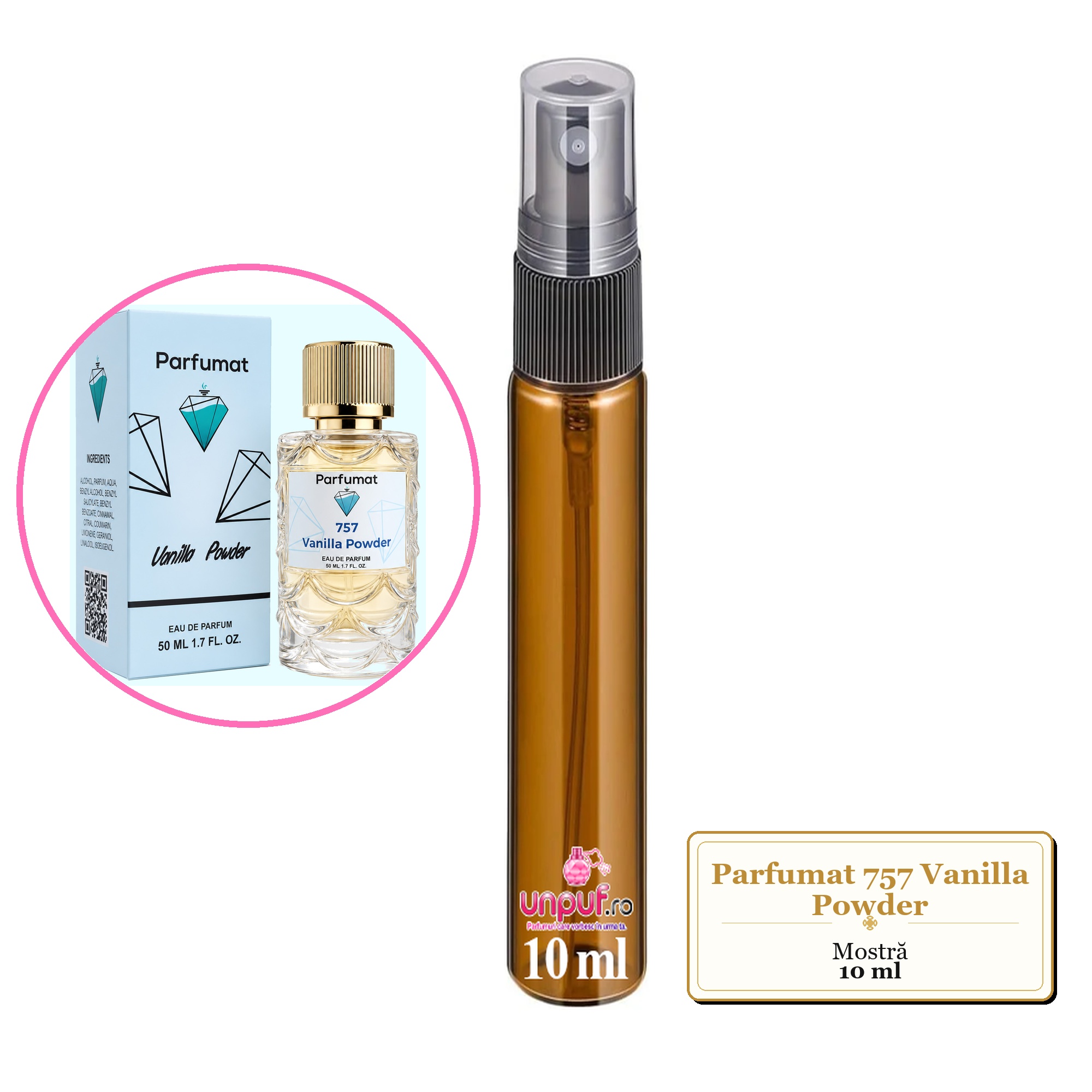 Mostra fiola din Parfumul Parfumat 757 Vanilla Powder, decant sticla cu pulverizator