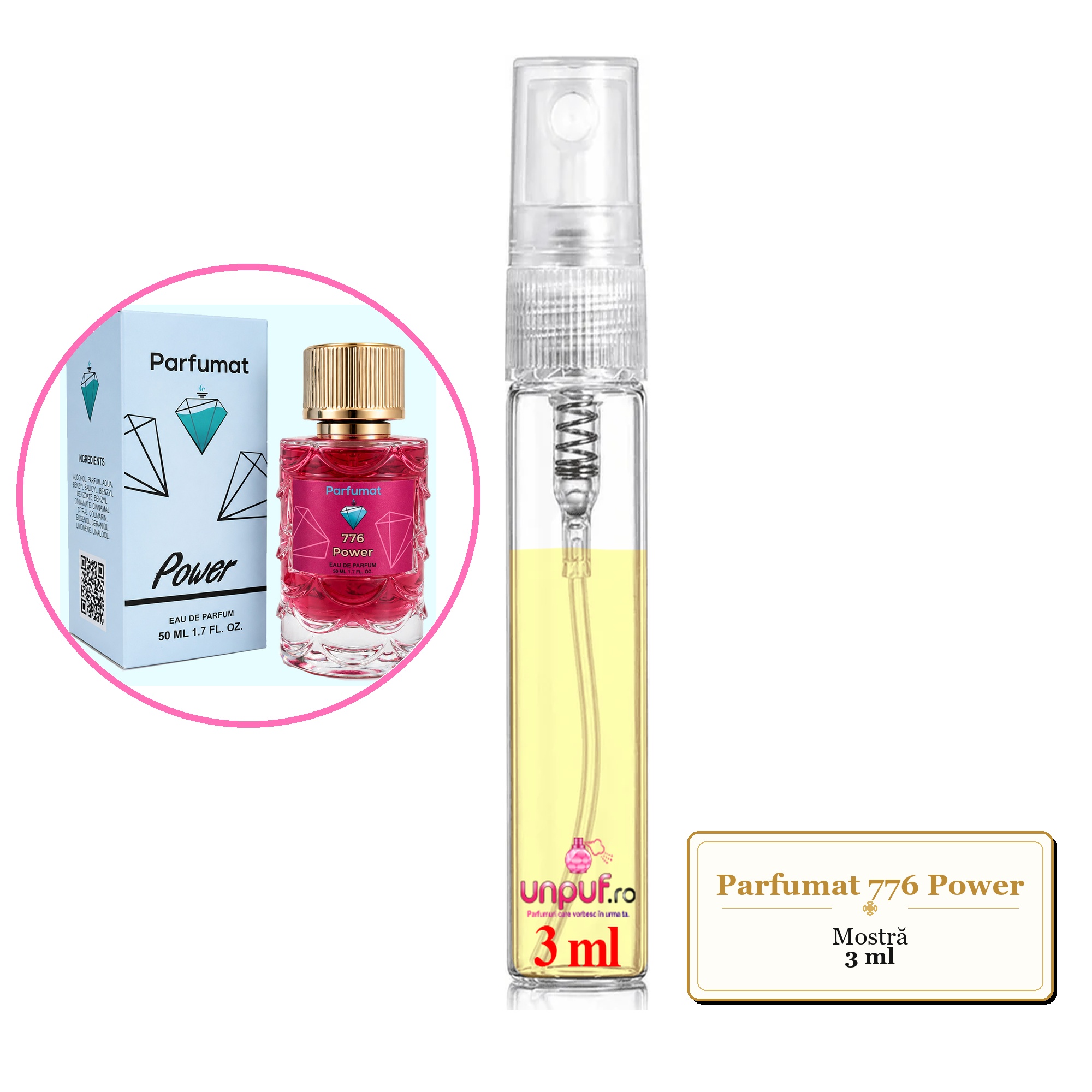 Mostra fiola din Parfumul Parfumat 776 Power, decant sticla cu pulverizator