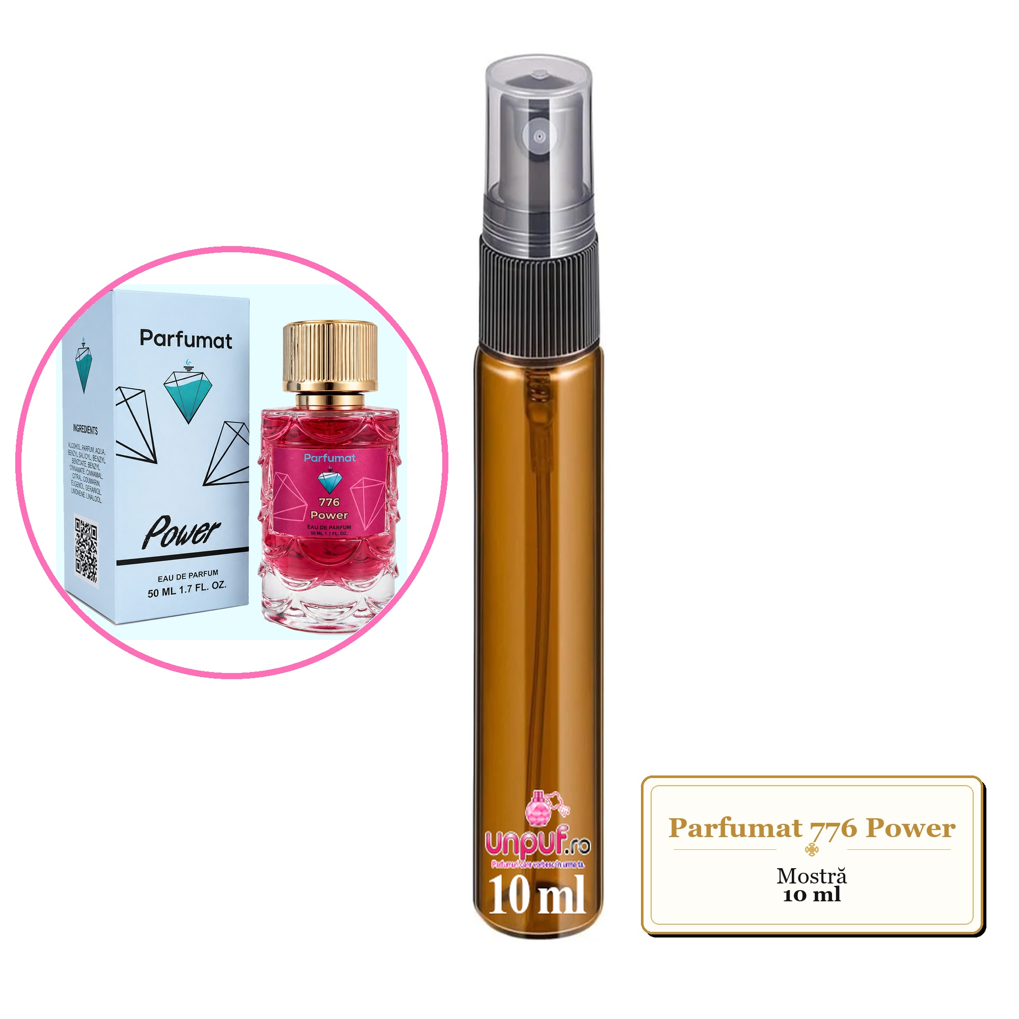 Mostra fiola din Parfumul Parfumat 776 Power, decant sticla cu pulverizator