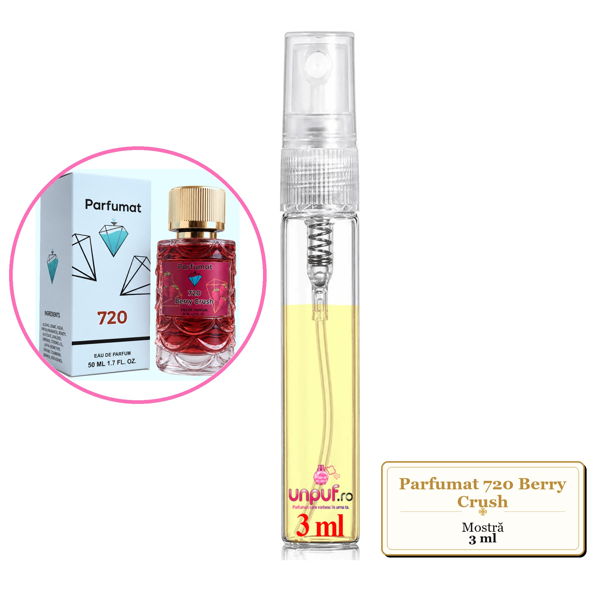 Mostra fiola din Parfumul Parfumat 720 Berry Crush, decant sticla cu pulverizator