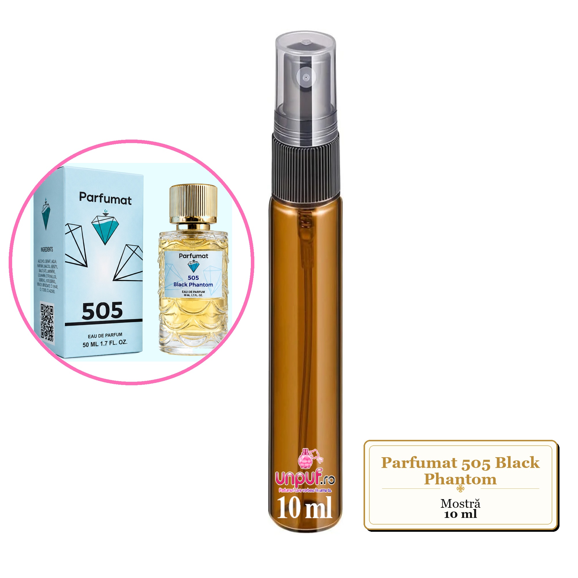 Mostra fiola din Parfumul Parfumat 505 Black Phantom, decant sticla cu pulverizator