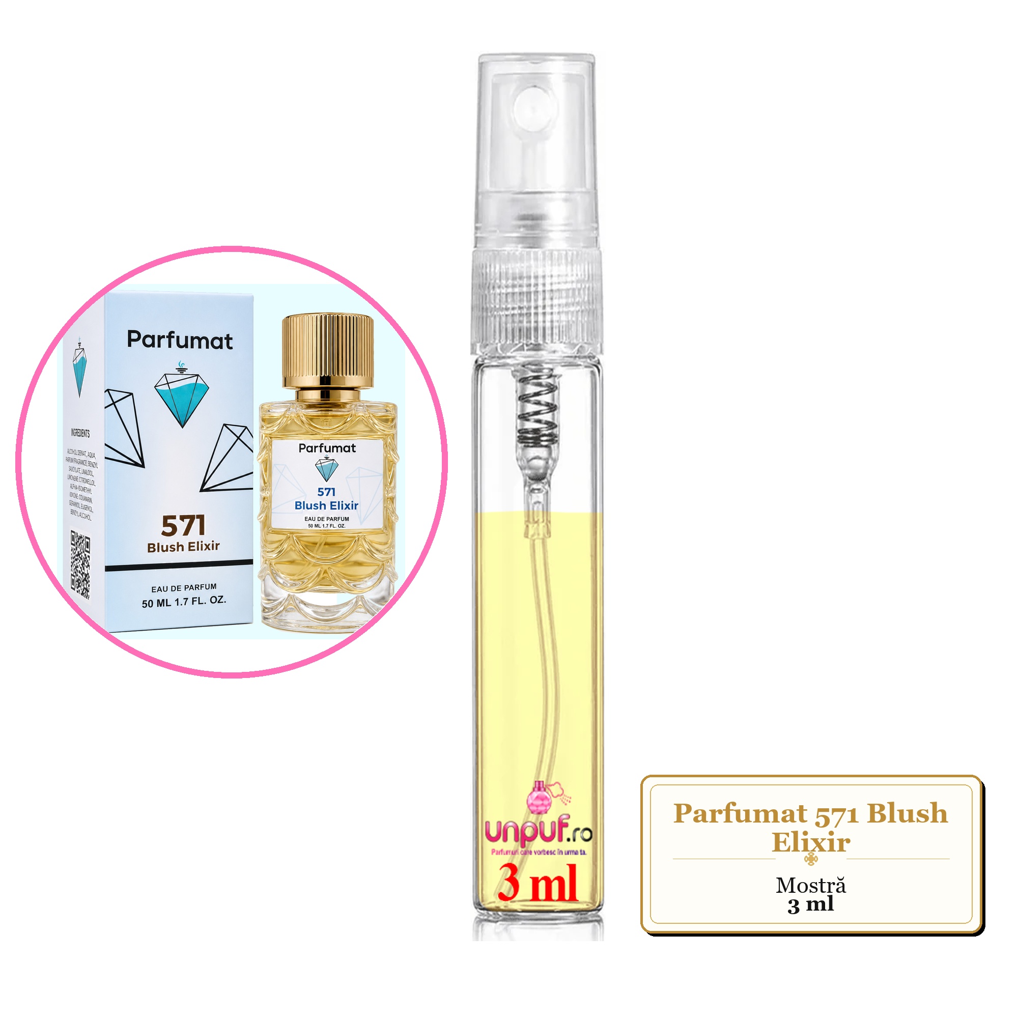 Mostra fiola din Parfumul Parfumat 571 Blush Elixir, decant sticla cu pulverizator