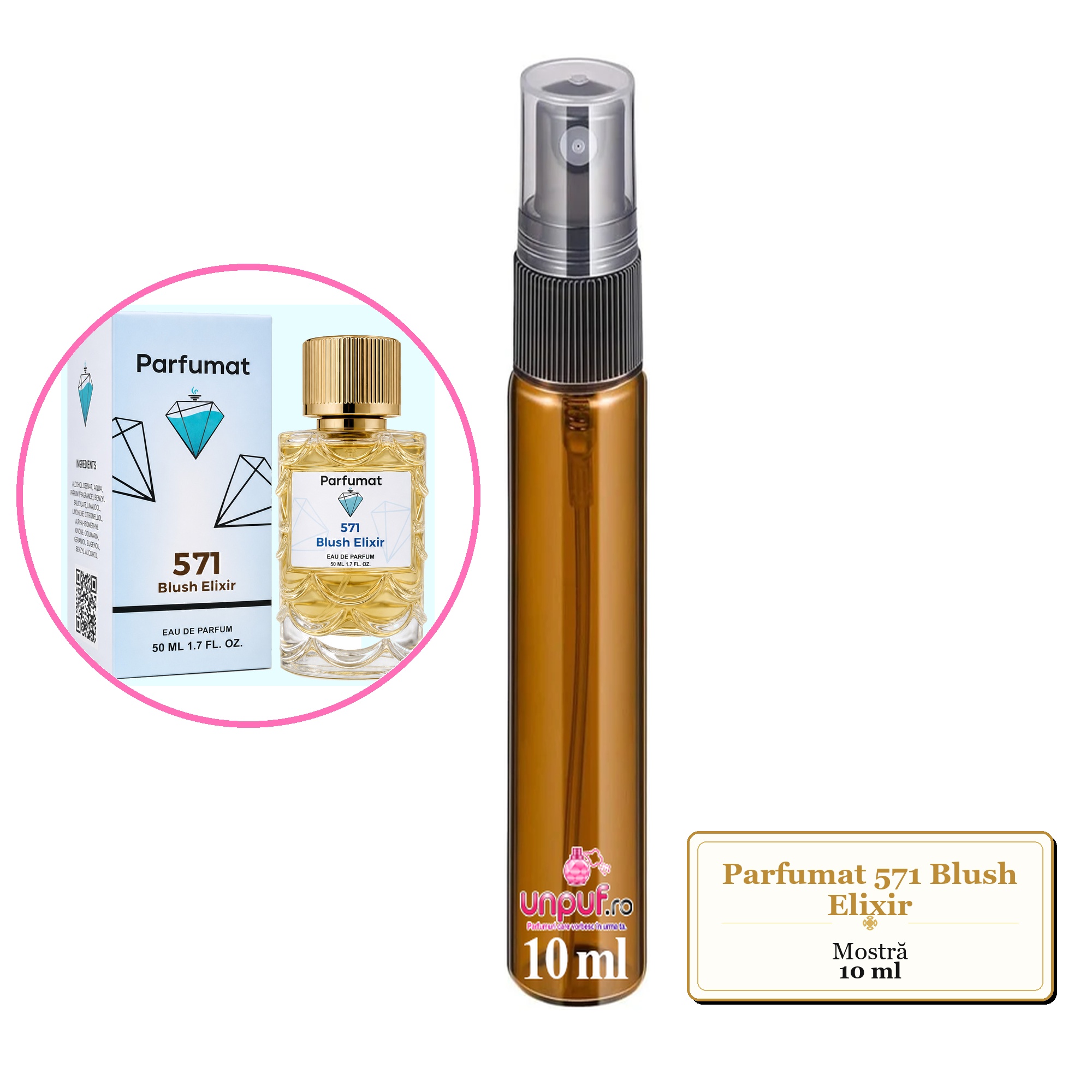Mostra fiola din Parfumul Parfumat 571 Blush Elixir, decant sticla cu pulverizator