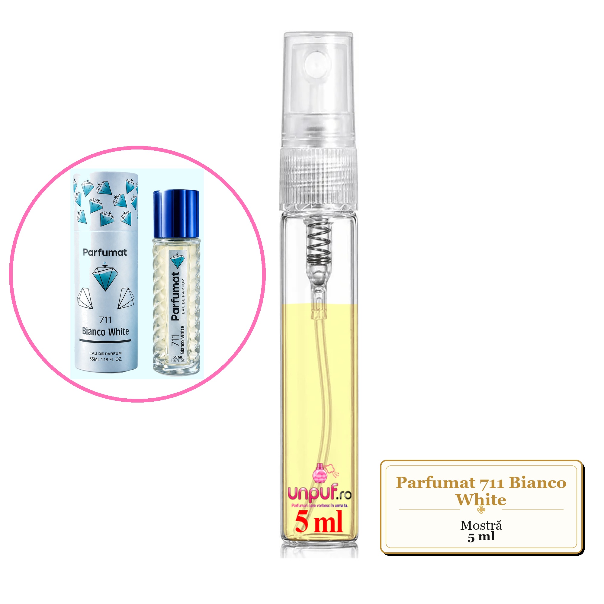 Mostra fiola din Parfumul Parfumat 711 Bianco White, decant sticla cu pulverizator