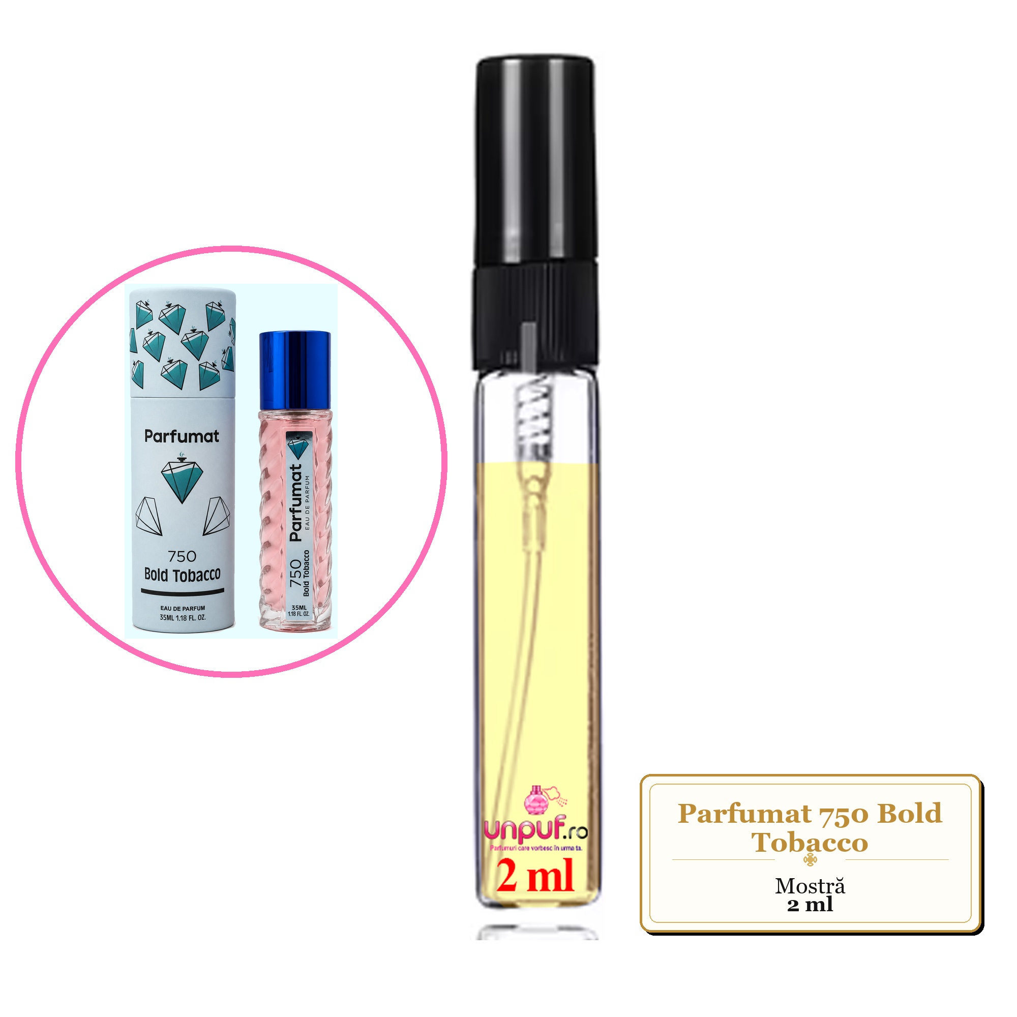 Mostra fiola din Parfumul Parfumat 750 Bold Tobacco, decant sticla cu pulverizator