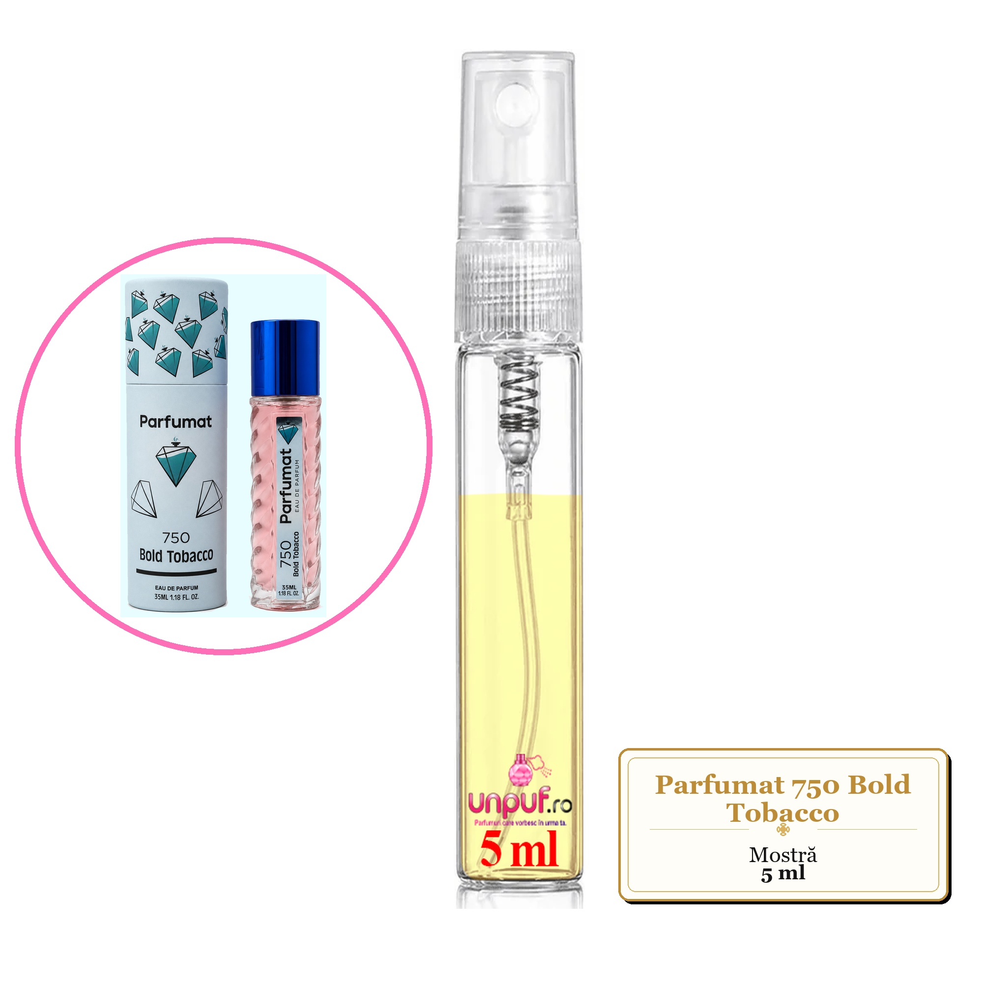 Mostra fiola din Parfumul Parfumat 750 Bold Tobacco, decant sticla cu pulverizator