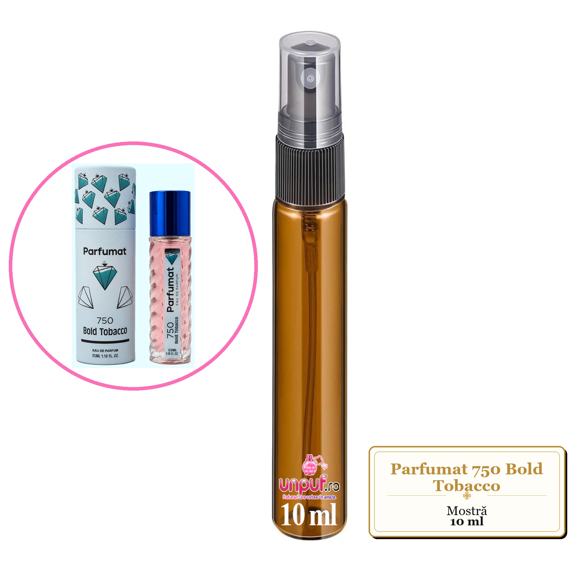 Mostra fiola din Parfumul Parfumat 750 Bold Tobacco, decant sticla cu pulverizator