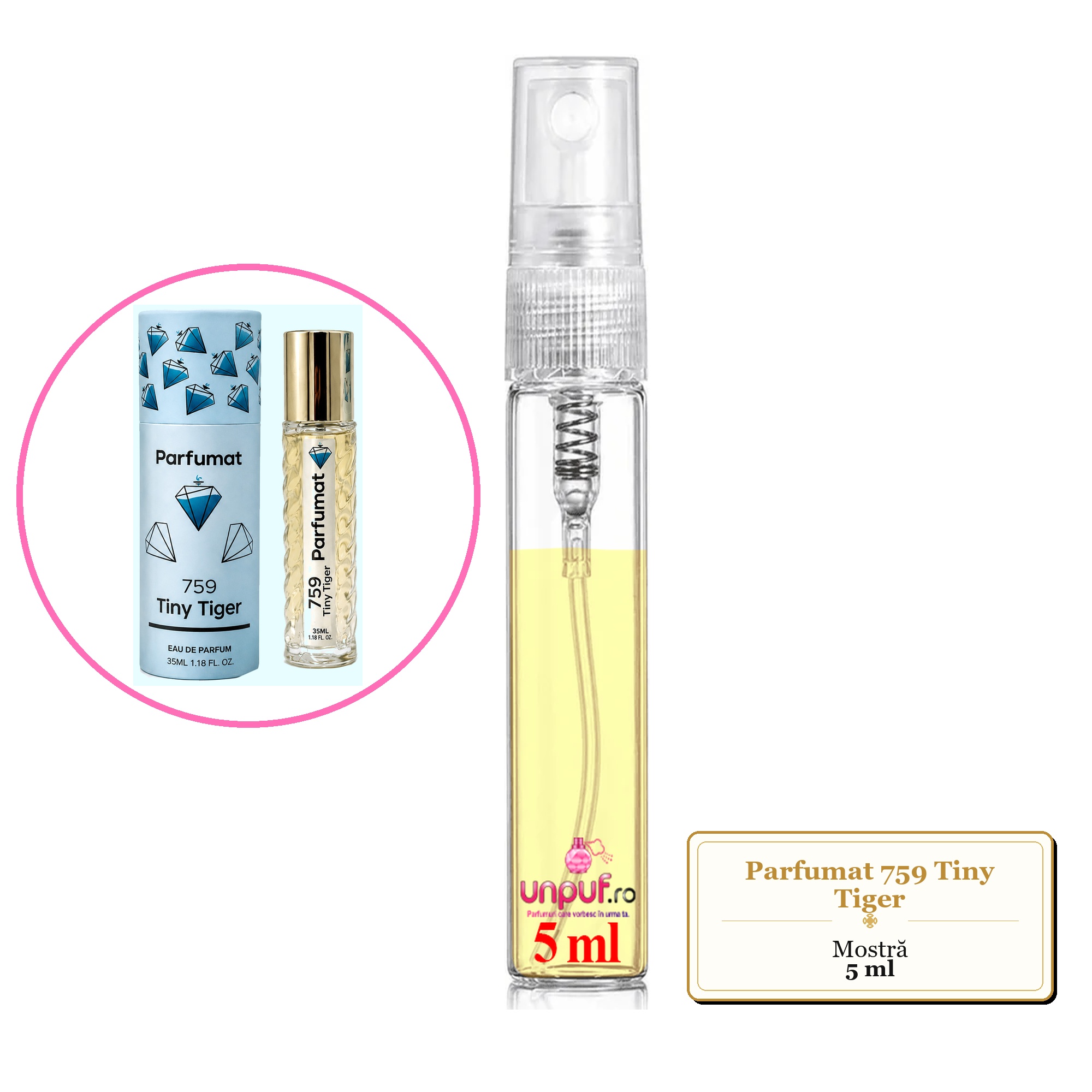 Mostra fiola din Parfumul Parfumat 759 Tiny Tiger, decant sticla cu pulverizator