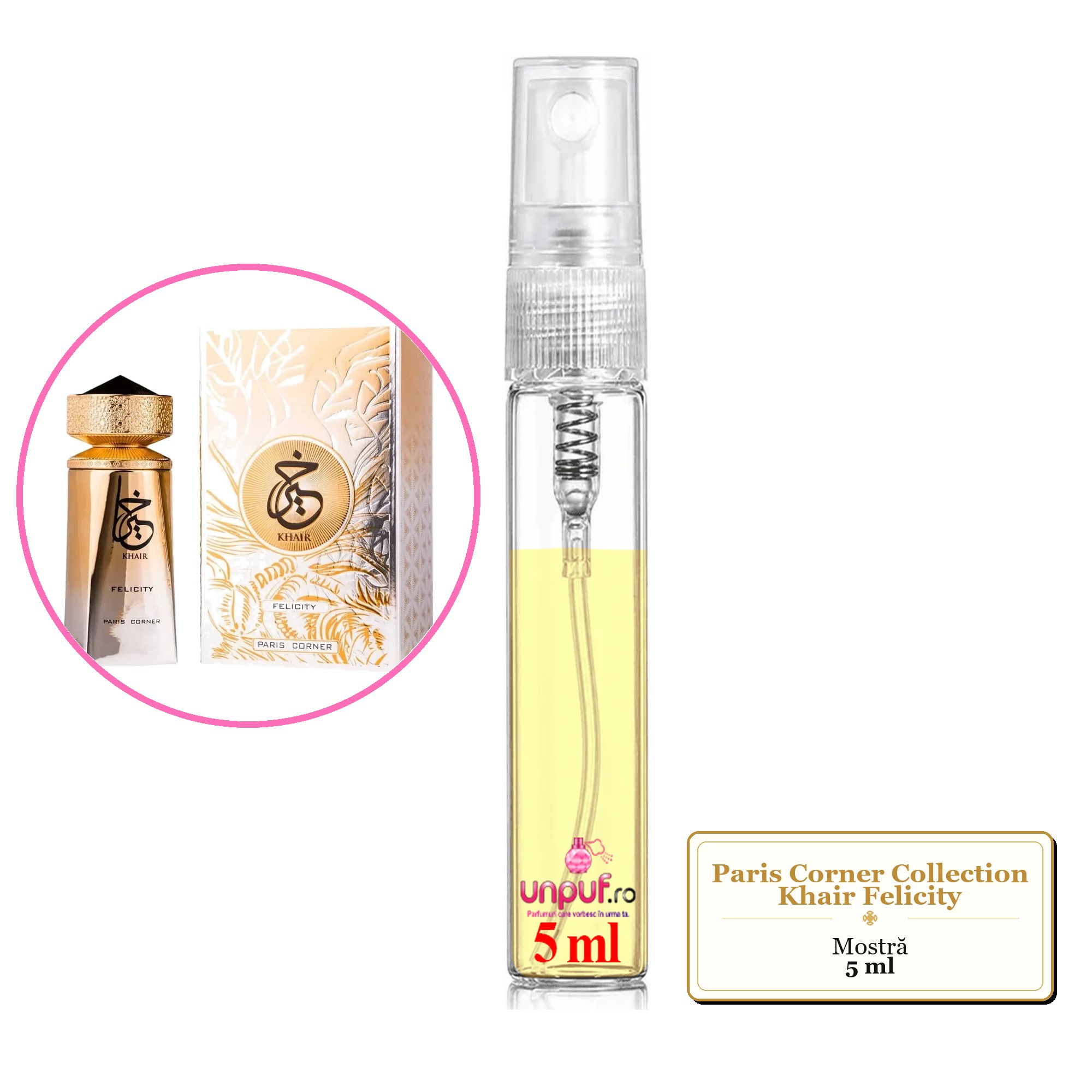 Mostra fiola din Parfumul Paris Corner Collection Khair Felicity, decant sticla cu pulverizator 