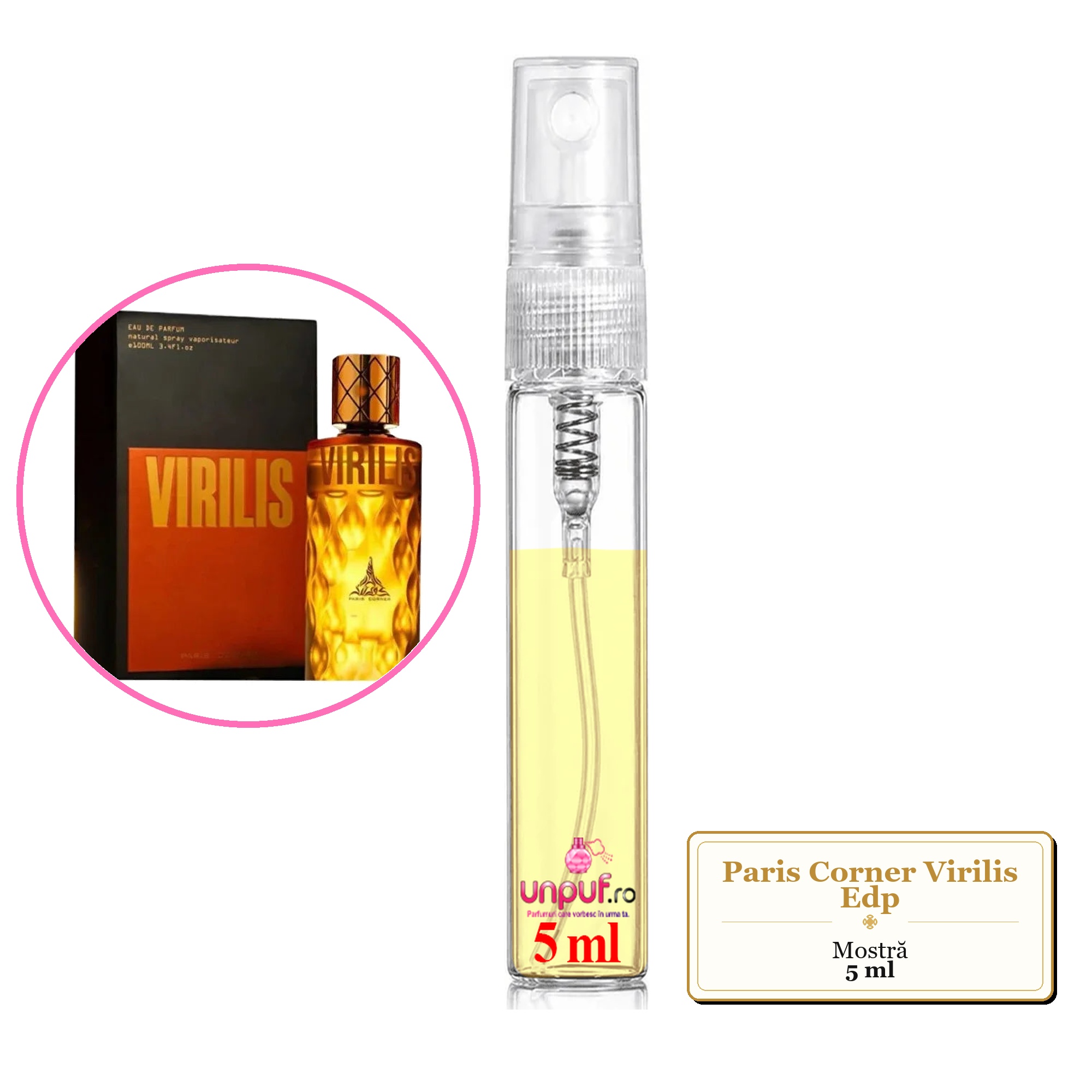 Mostra fiola din Parfumul Paris Corner Virilis Edp, decant sticla cu pulverizator