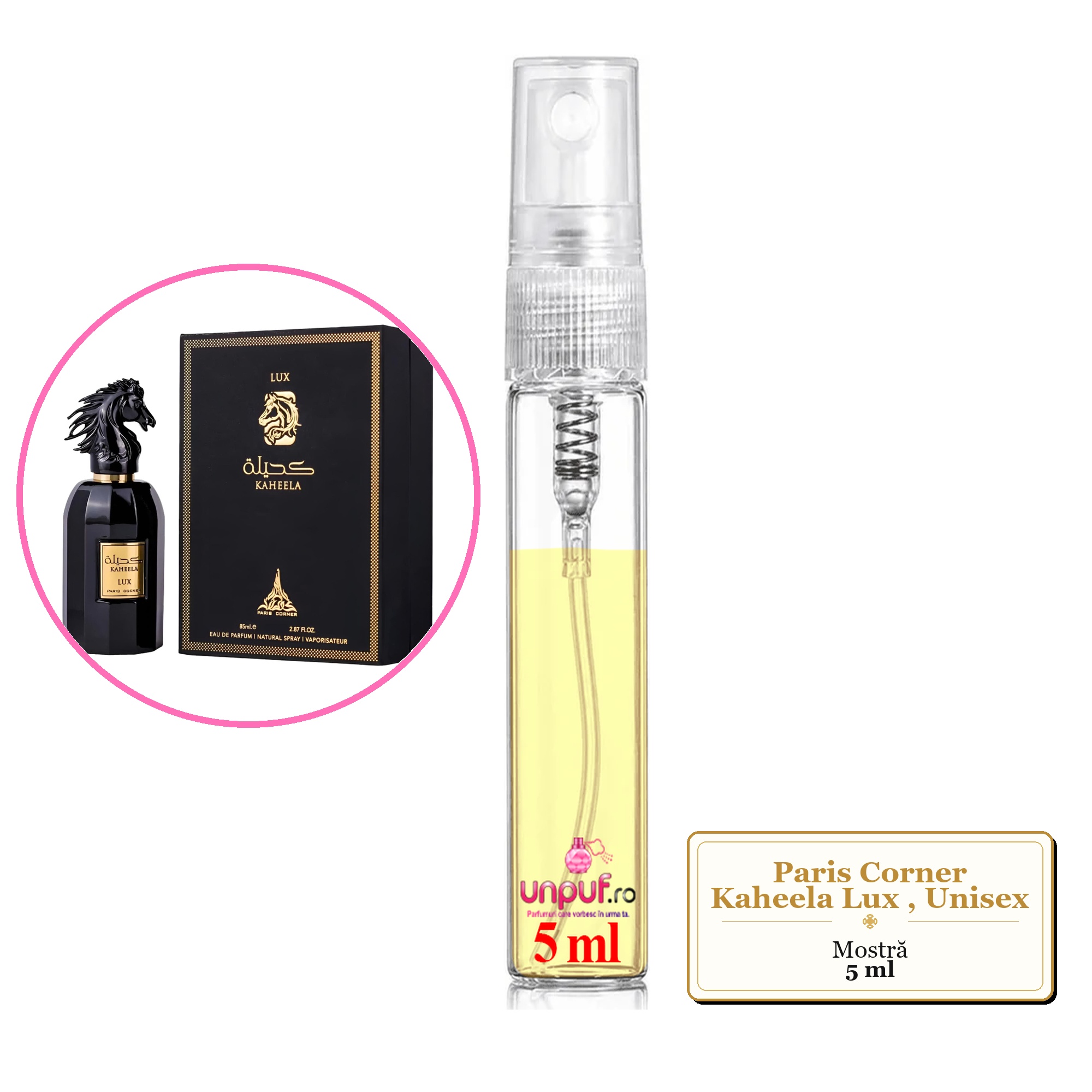 Mostra fiola din Parfumul Paris Corner Kaheela Lux, Unisex, decant sticla cu pulverizator