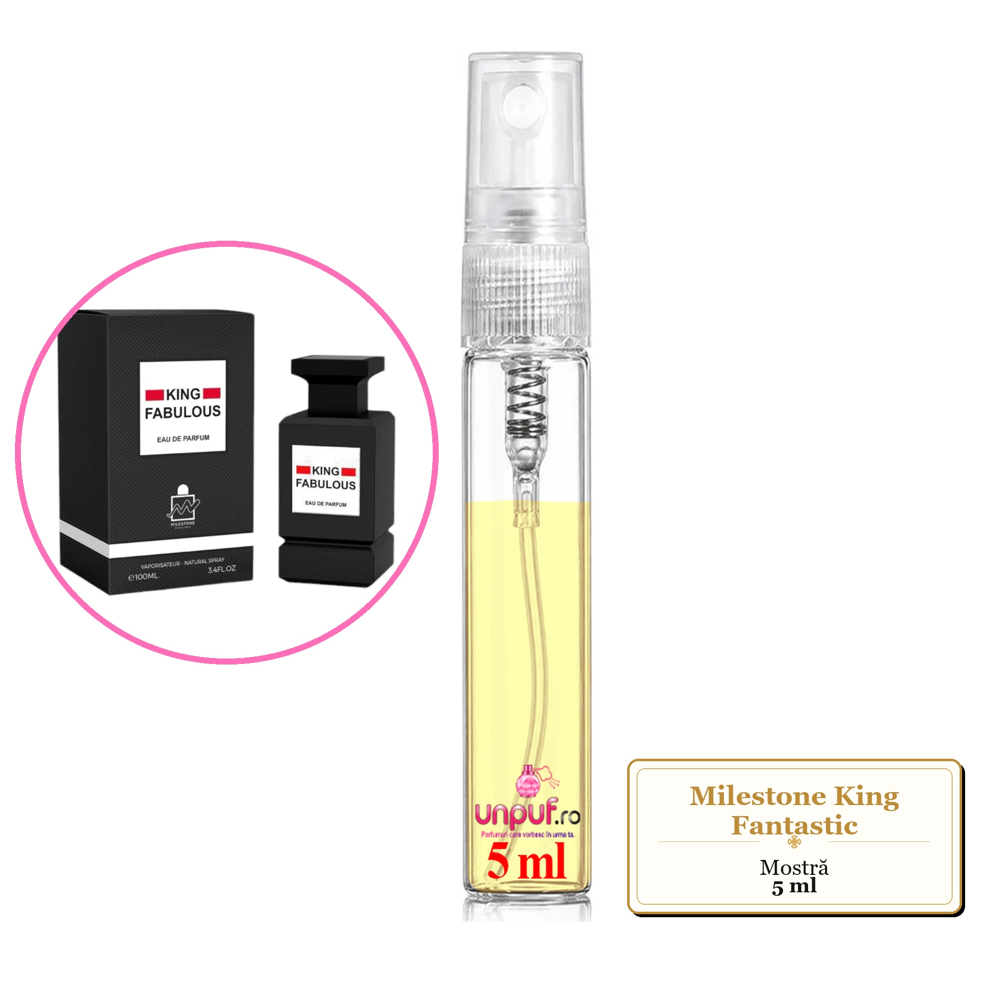 Mostra fiola din Parfumul Milestone King Fantastic, decant sticla cu pulverizator