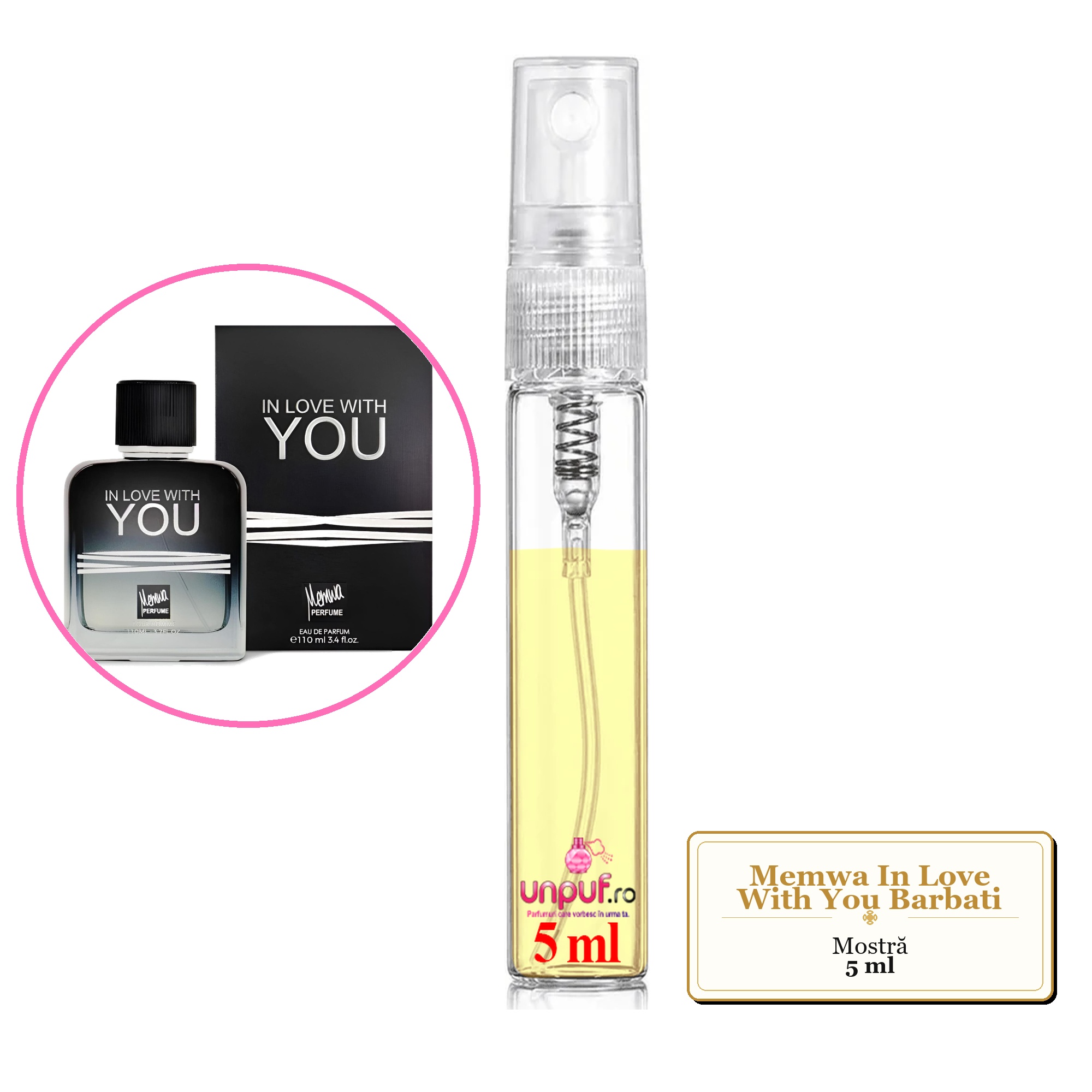 Mostra fiola din Parfumul Memwa In Love With You Barbati, decant sticla cu pulverizator
