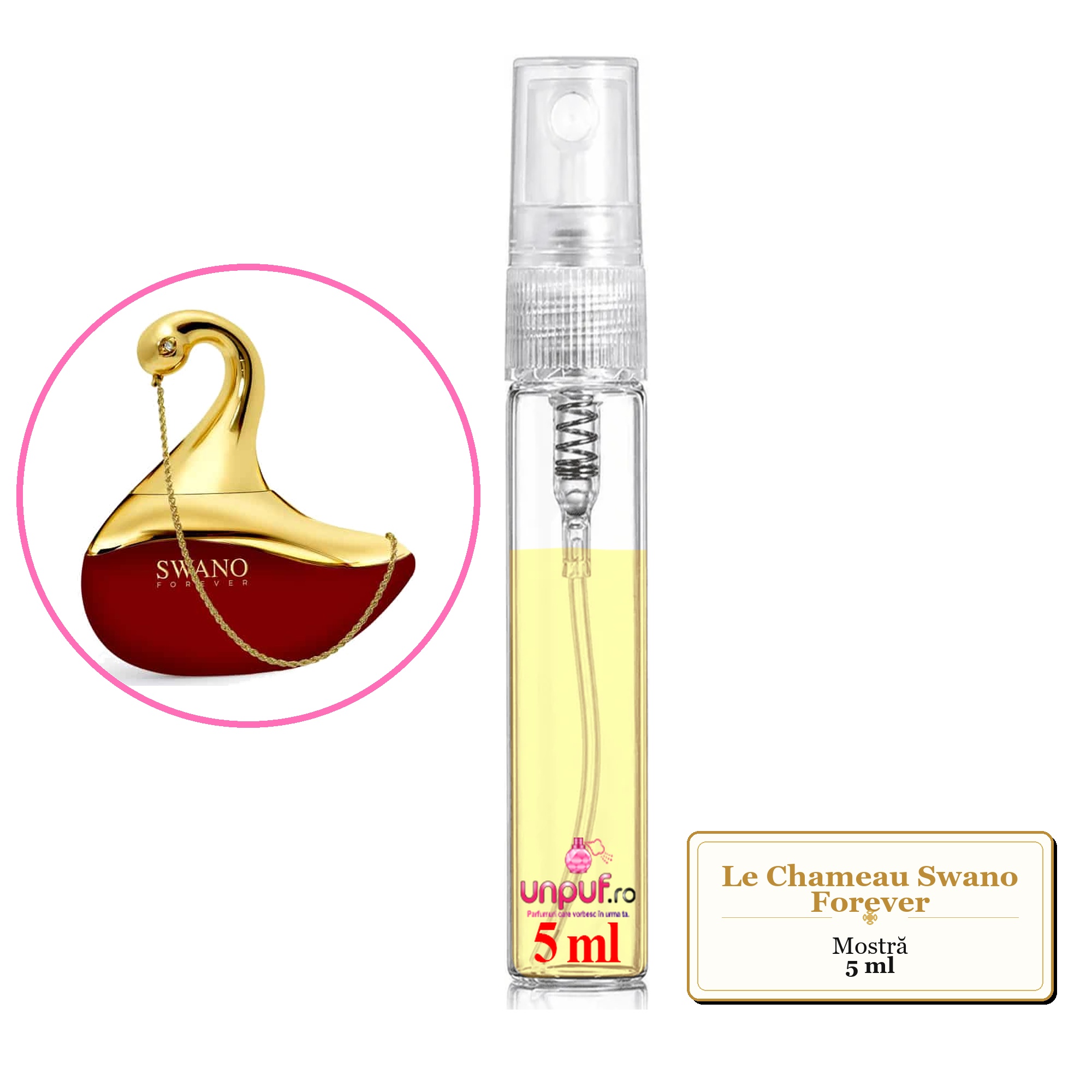 Mostra fiola din Parfumul Le Chameau Swano Forever, decant sticla cu pulverizator 