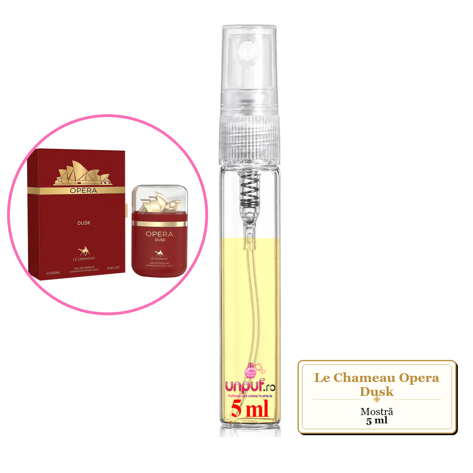 Mostra fiola din Parfumul Le Chameau Opera Dusk, decant sticla cu pulverizator
