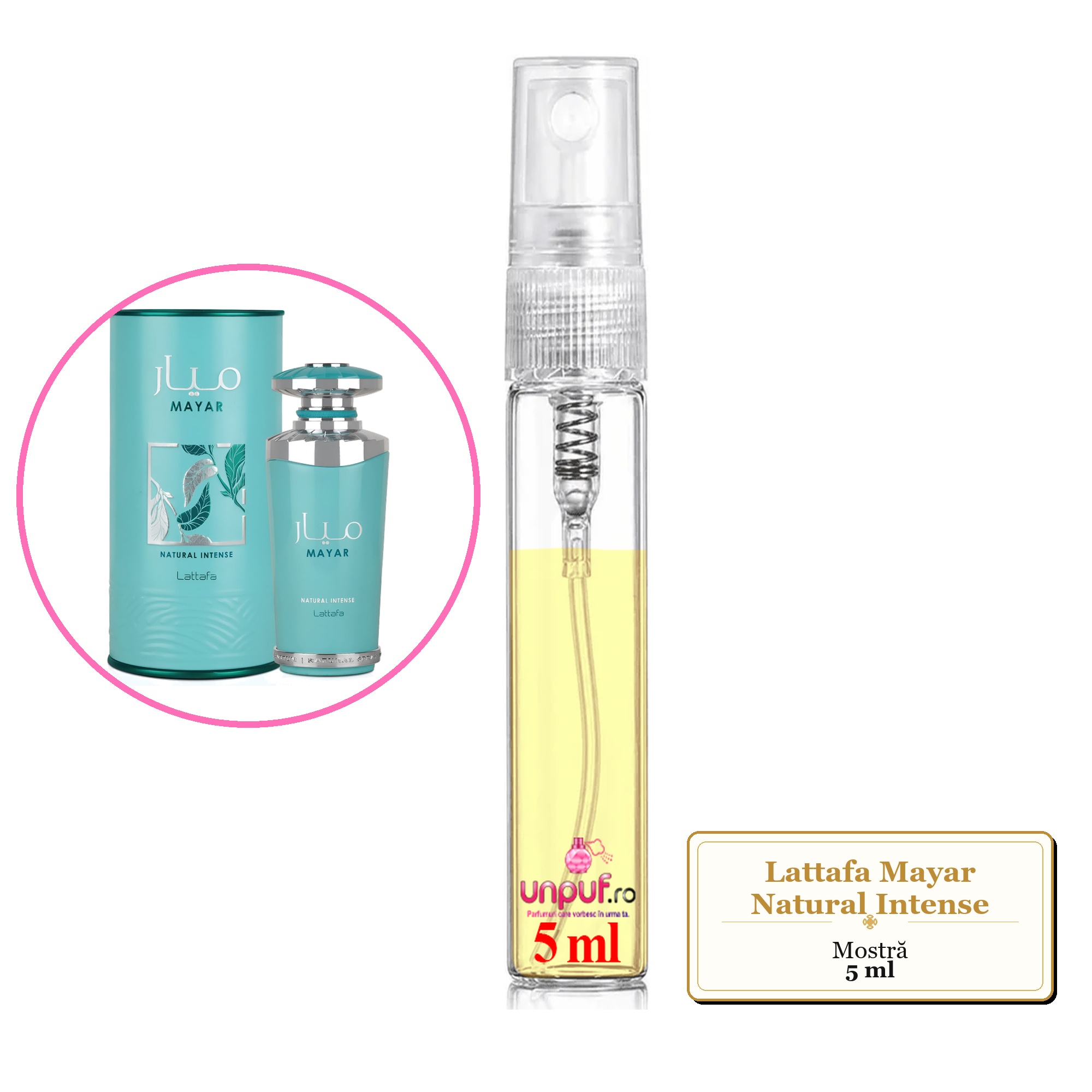 Mostra fiola din Parfumul Lattafa Mayar Natural Intense, decant sticla cu pulverizator