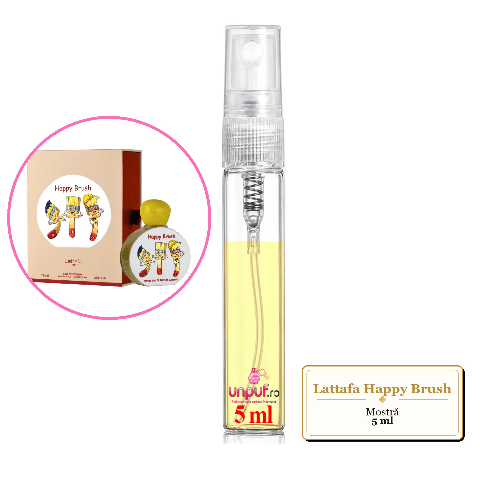 Mostra fiola din Parfumul Lattafa Happy Brush, decant sticla cu pulverizator