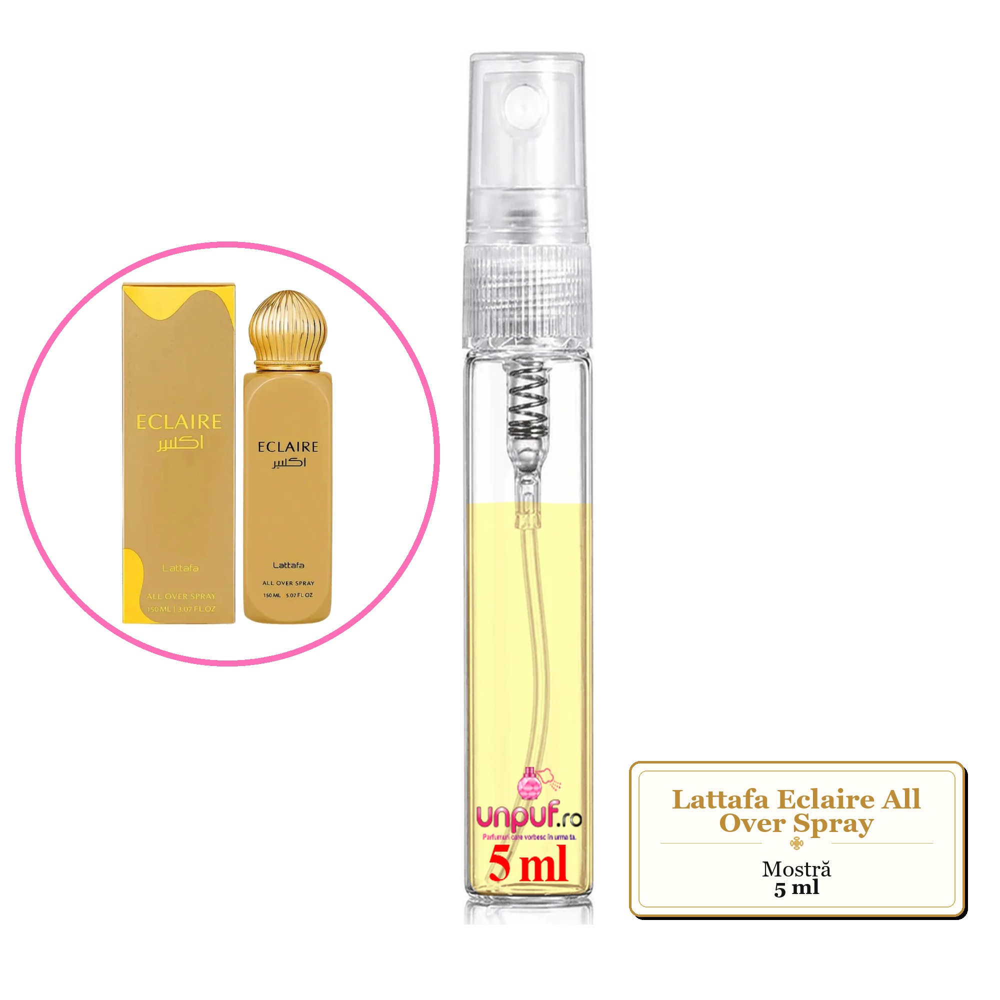 Mostra fiola din Parfumul Lattafa Eclaire All Over Spray, decant sticla cu pulverizator