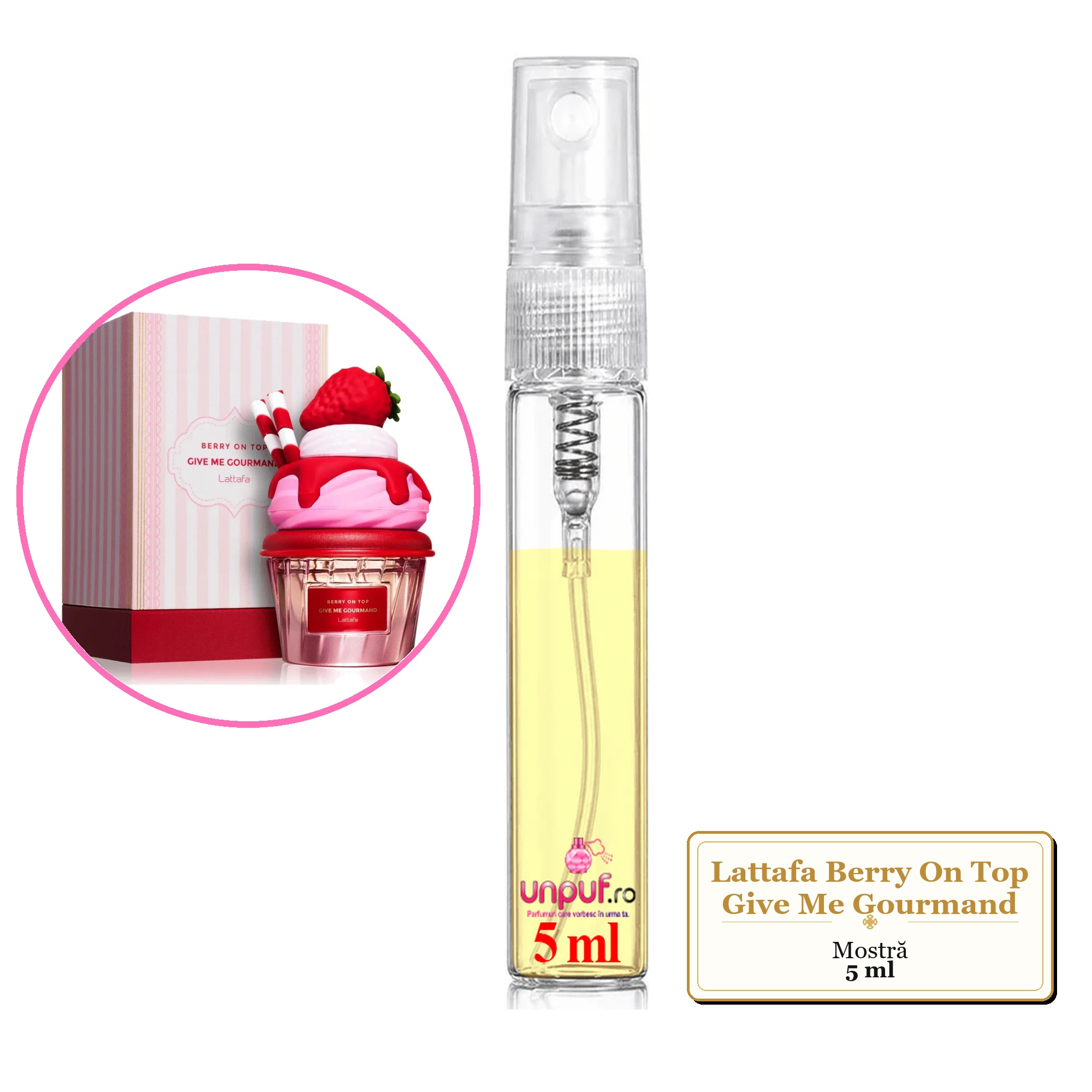 Mostra fiola din Parfumul Lattafa Berry On Top Give Me Gourmand, decant sticla cu pulverizator
