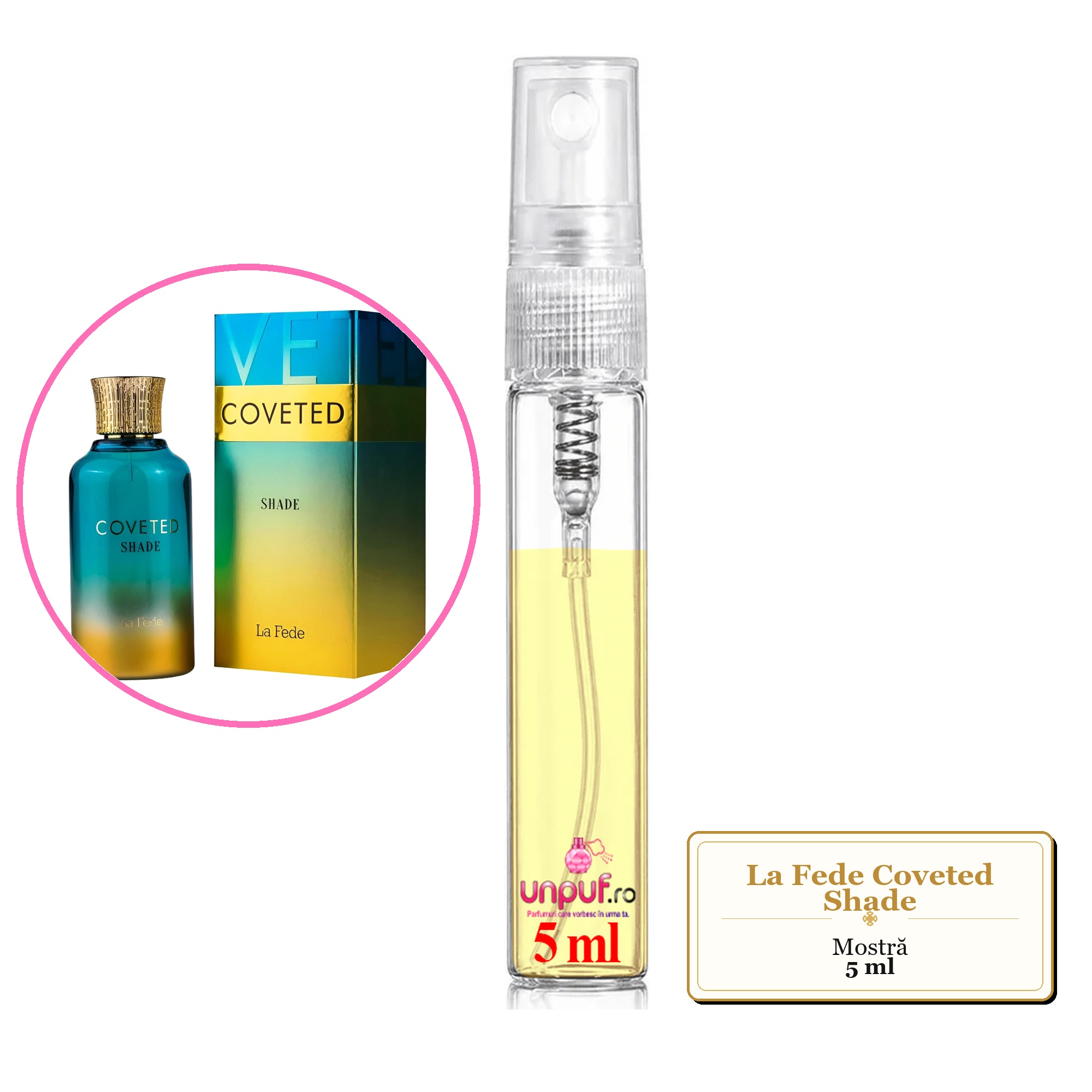Mostra fiola din Parfumul La Fede Coveted Shade, decant sticla cu pulverizator