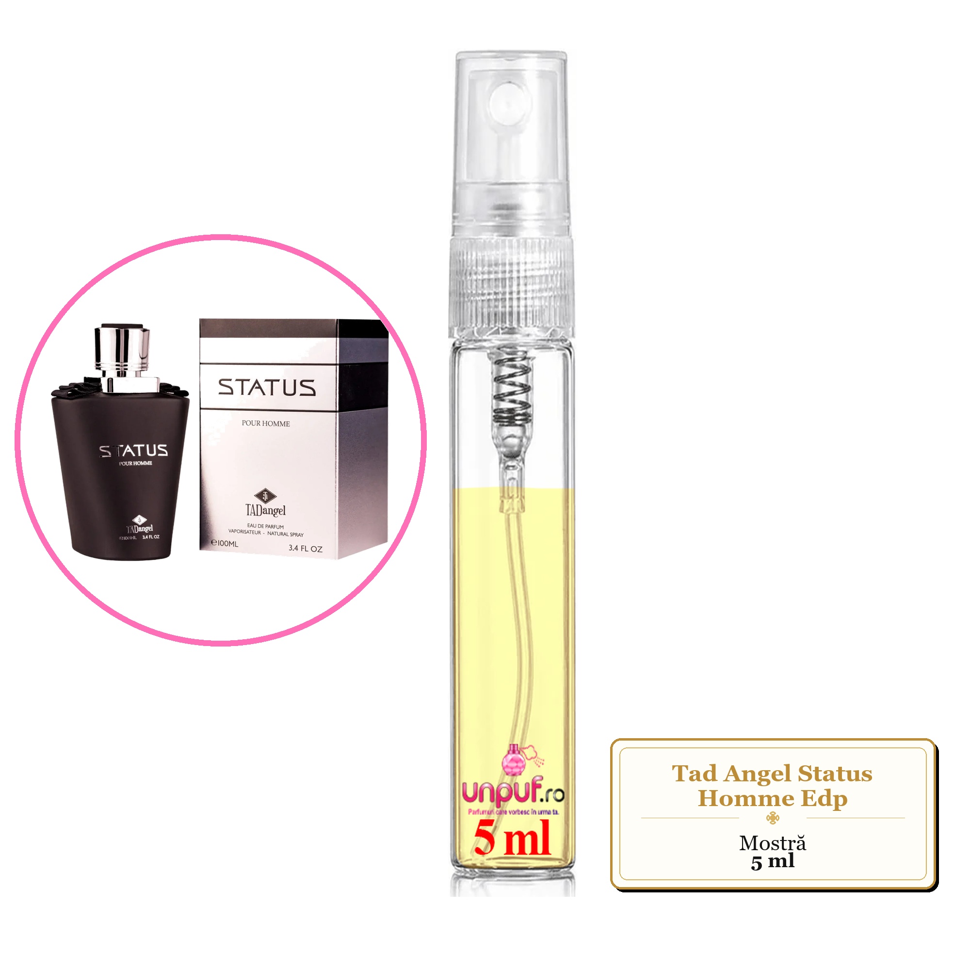 Mostra fiola din Parfumul Tad Angel Status Homme Edp, decant sticla cu pulverizator
