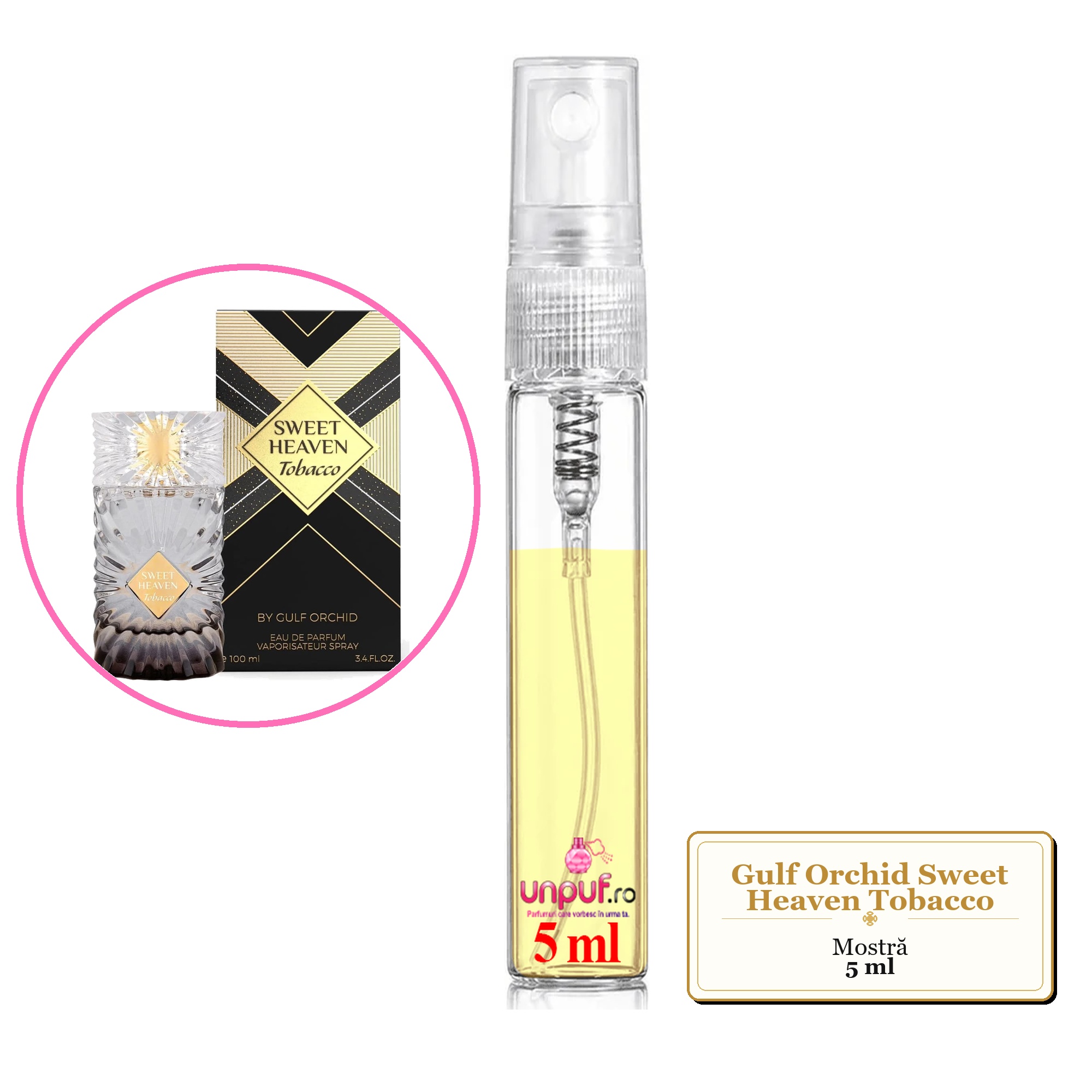 Mostra fiola din Parfumul Gulf Orchid Sweet Heaven Tobacco, decant sticla cu pulverizator