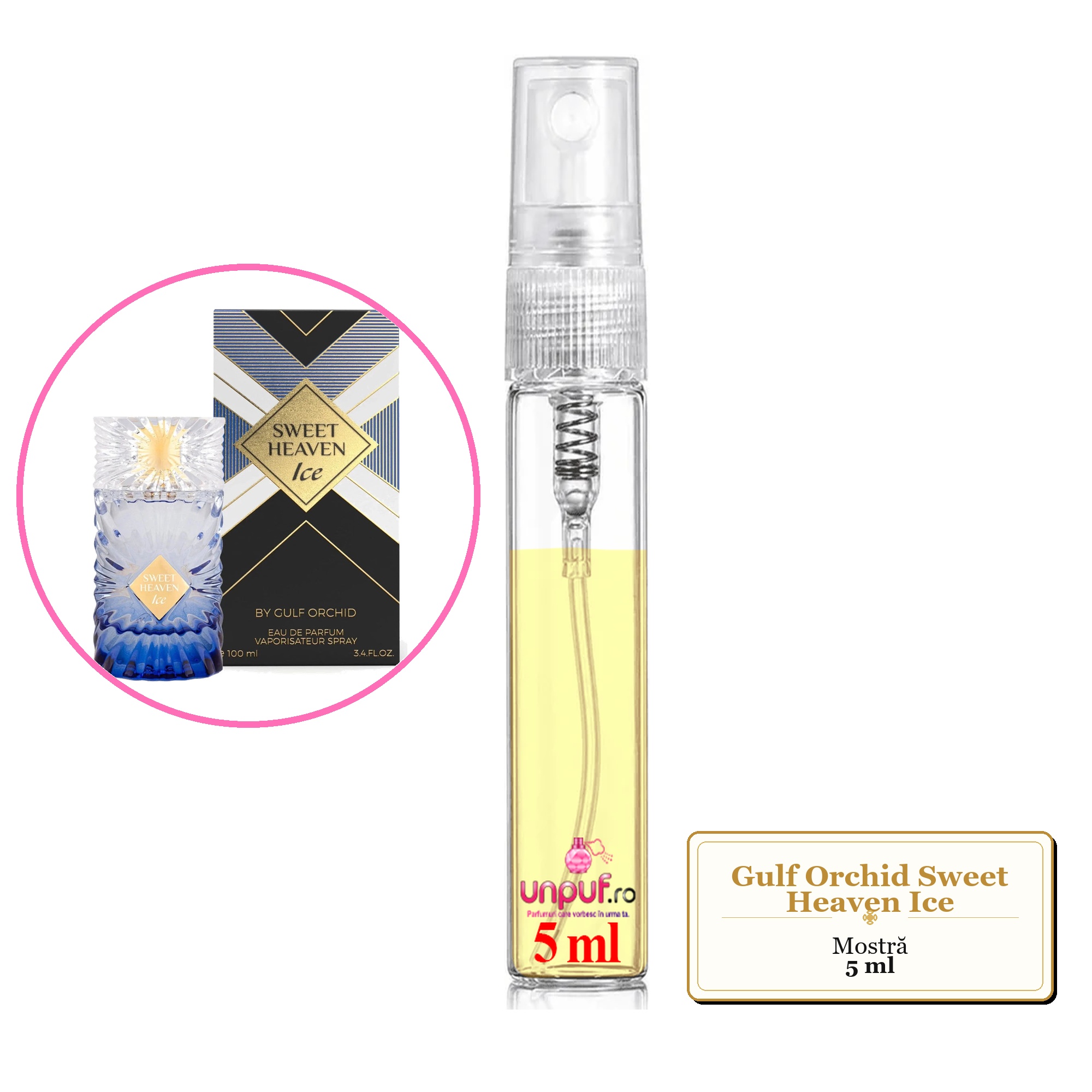 Mostra fiola din Parfumul Gulf Orchid Sweet Heaven Ice, decant sticla cu pulverizator