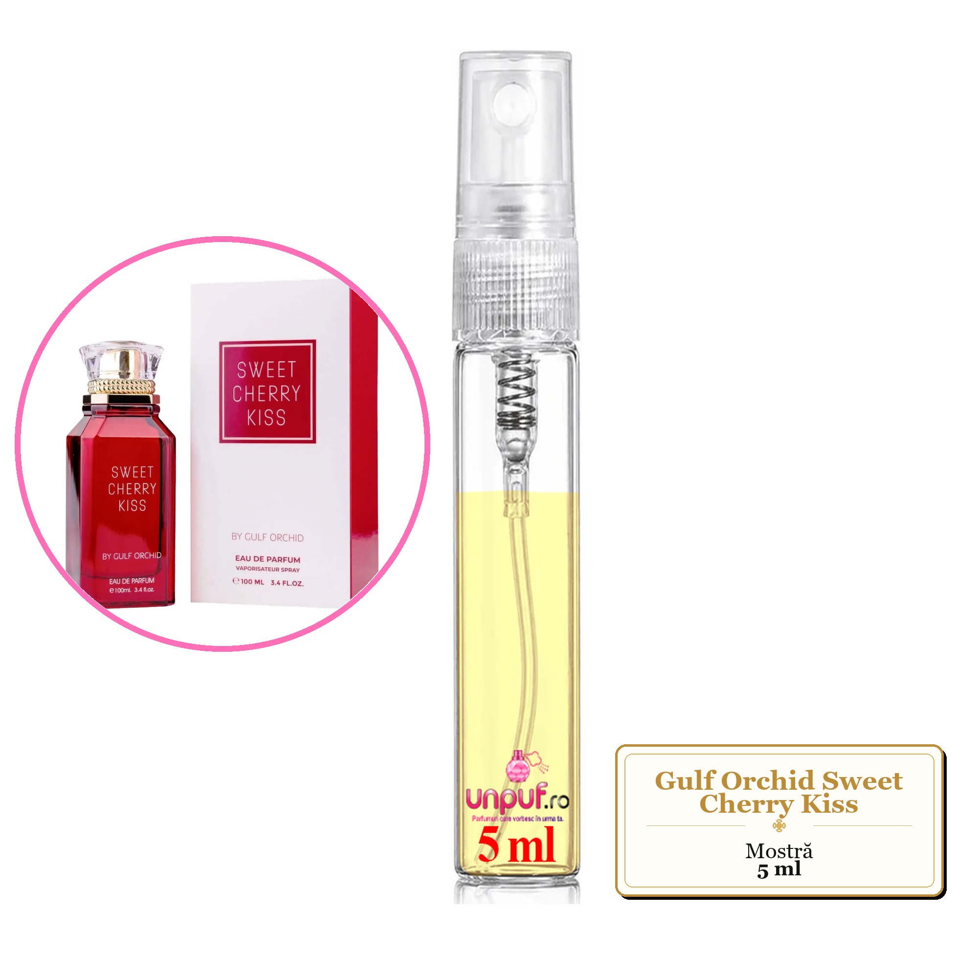 Mostra fiola din Parfumul Gulf Orchid Sweet Cherry Kiss, decant sticla cu pulverizator
