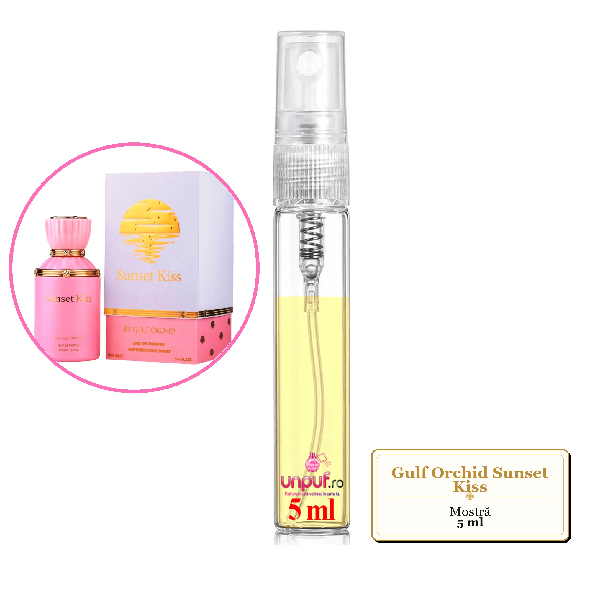 Mostra fiola din Parfumul Gulf Orchid Sunset Kiss, decant sticla cu pulverizator