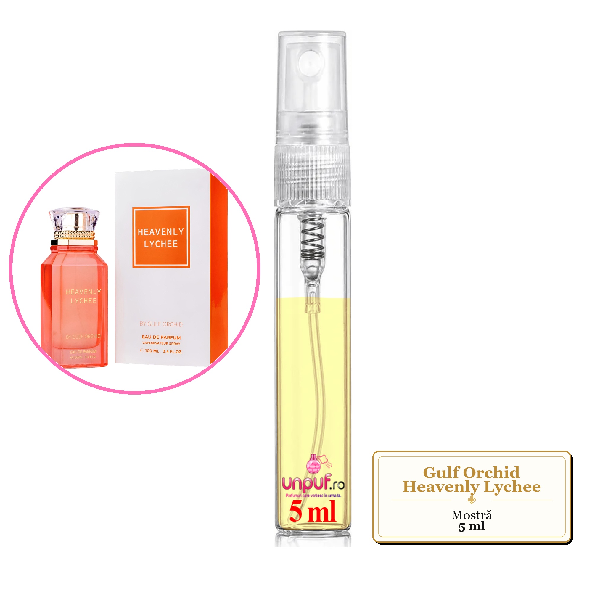Mostra fiola din Parfumul Gulf Orchid Heavenly Lychee, decant sticla cu pulverizator 