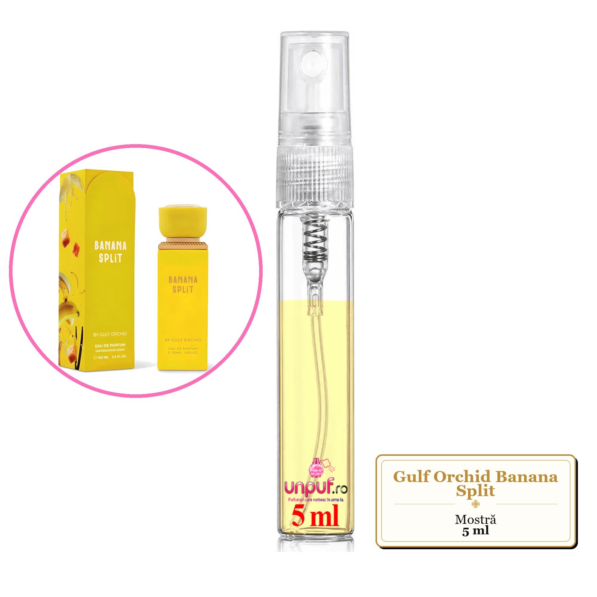 Mostra fiola din Parfumul Gulf Orchid Banana Split, decant sticla cu pulverizator