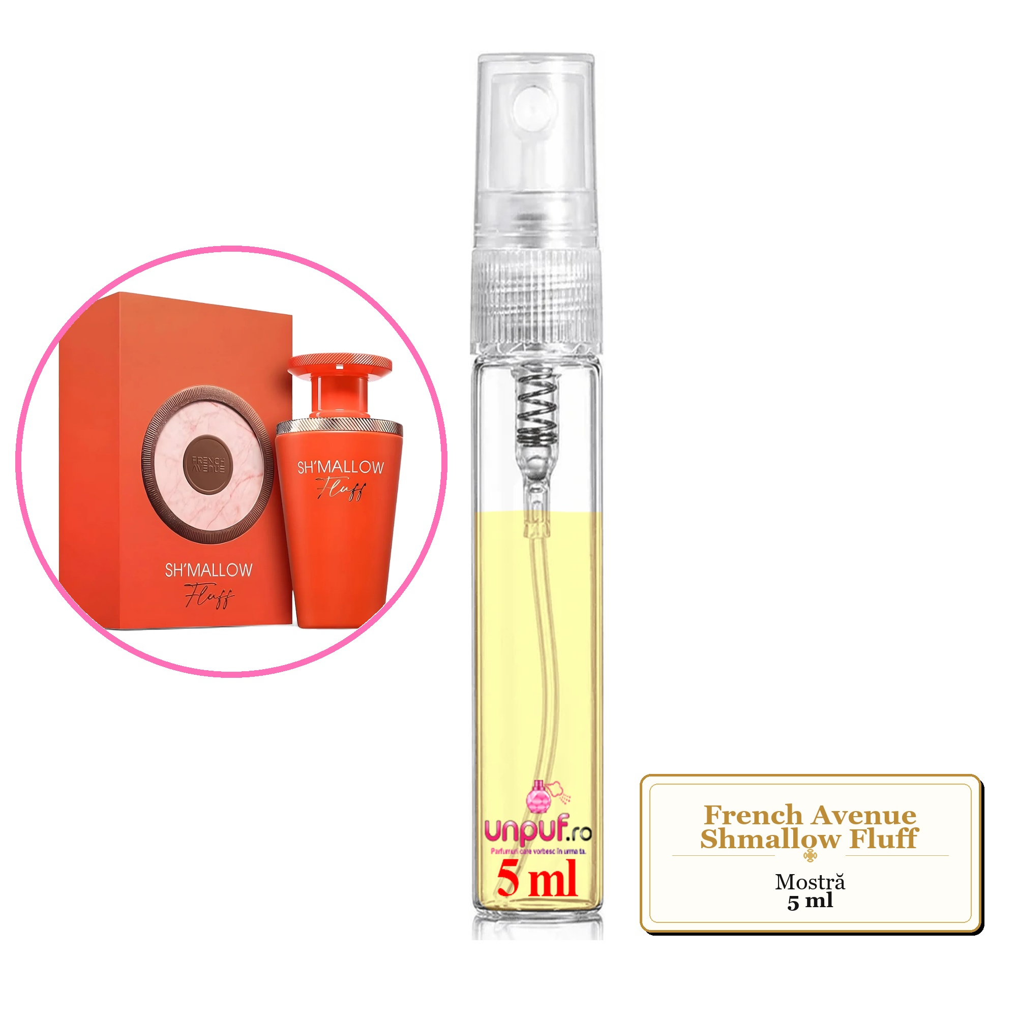 Mostra fiola din Parfumul French Avenue Shmallow Fluff, decant sticla cu pulverizator