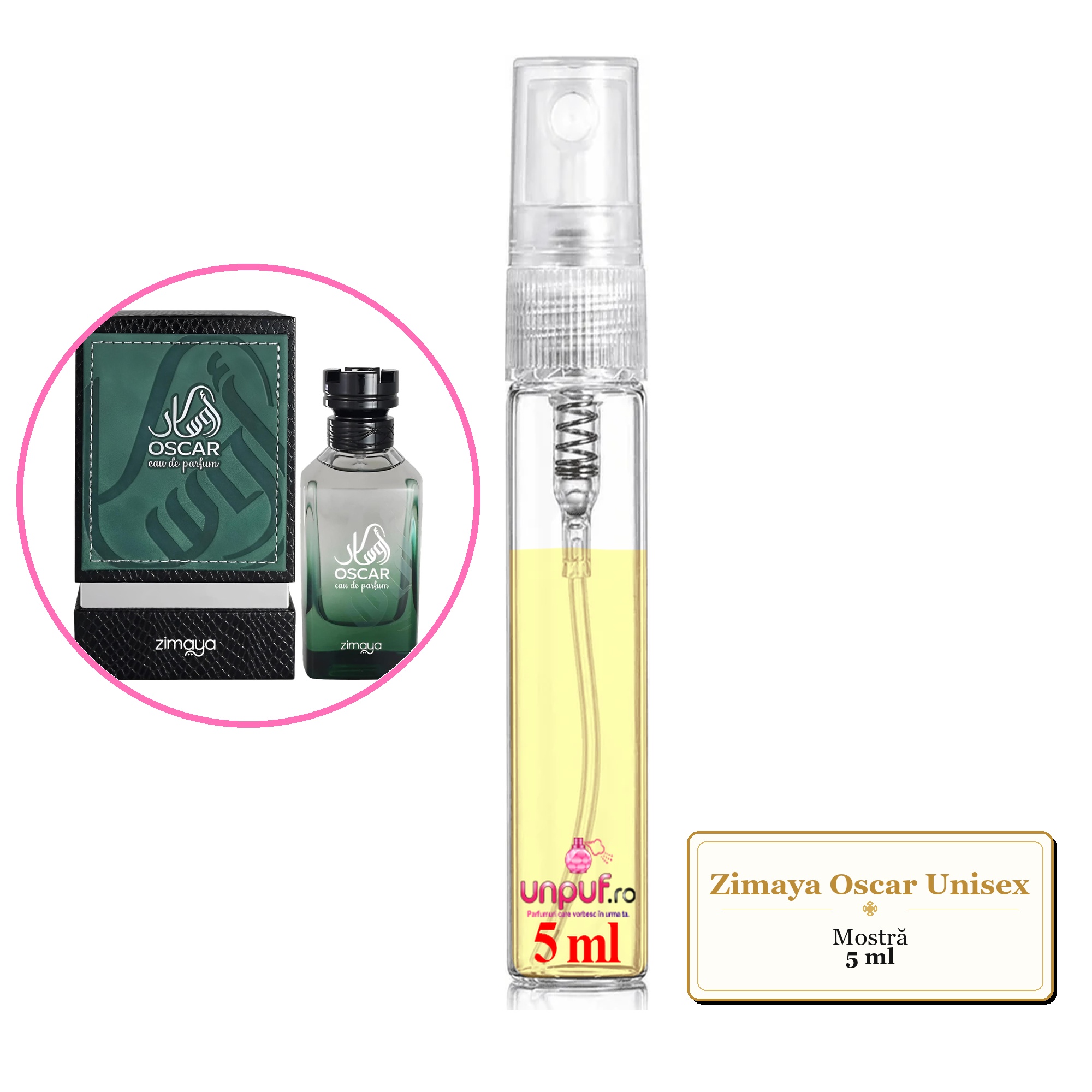 Mostra fiola din Parfumul Zimaya Oscar Unisex, decant sticla cu pulverizator