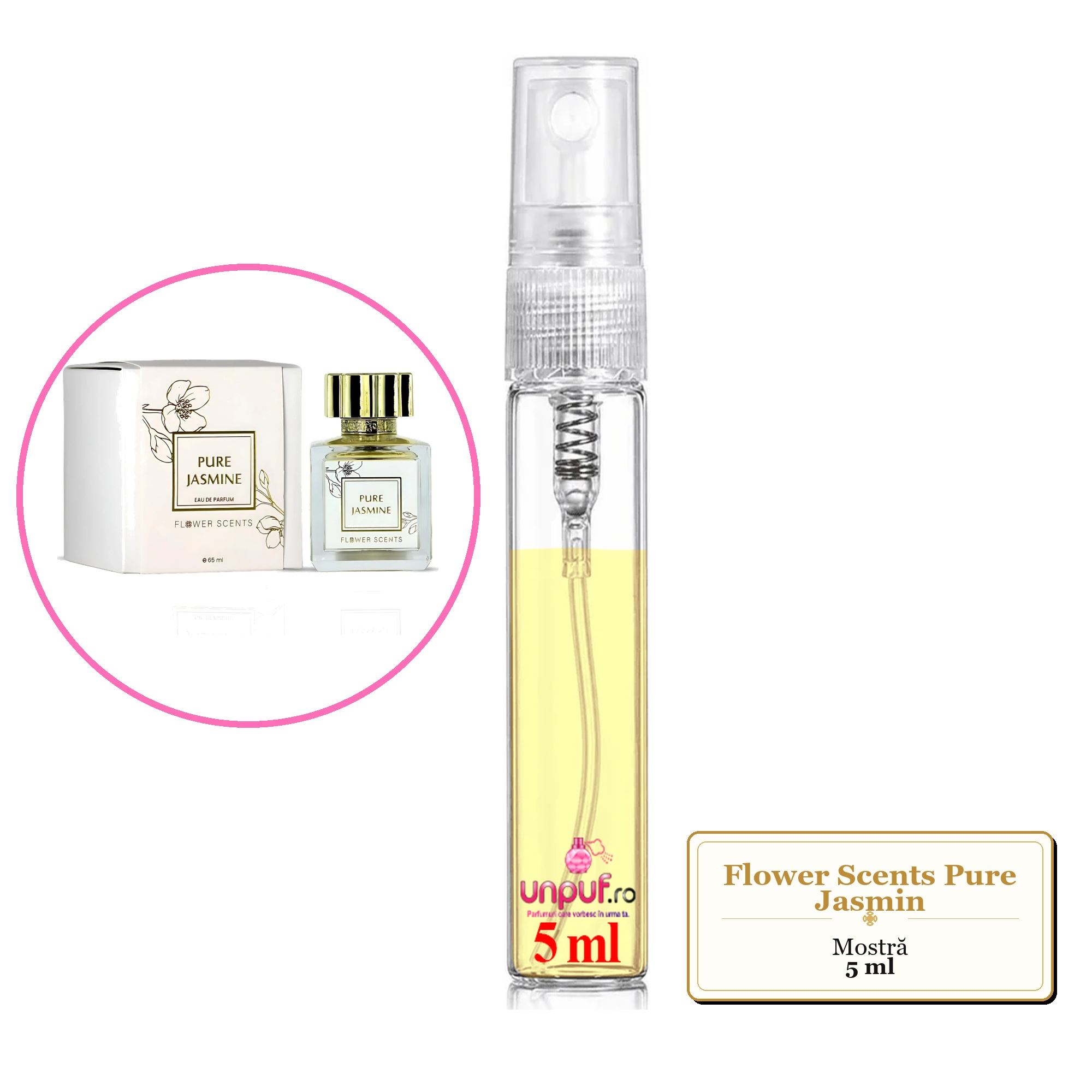 Mostra fiola din Parfumul Flower Scents Pure Jasmin, decant sticla cu pulverizator