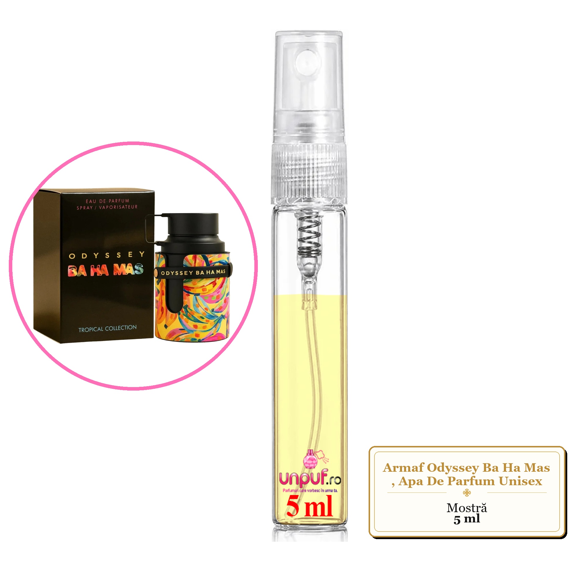 Mostra fiola din Parfumul Armaf Odyssey Ba Ha Mas, Apa De Parfum Unisex, decant sticla cu pulverizator