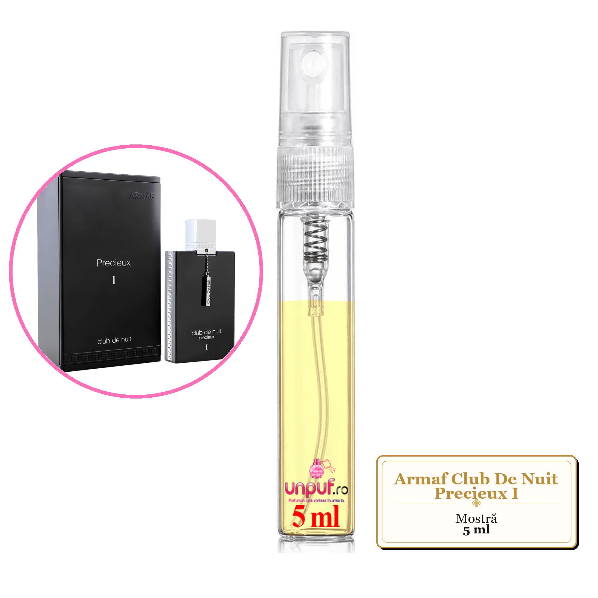 Mostra fiola din Parfumul Armaf Club De Nuit Precieux I, decant sticla cu pulverizator