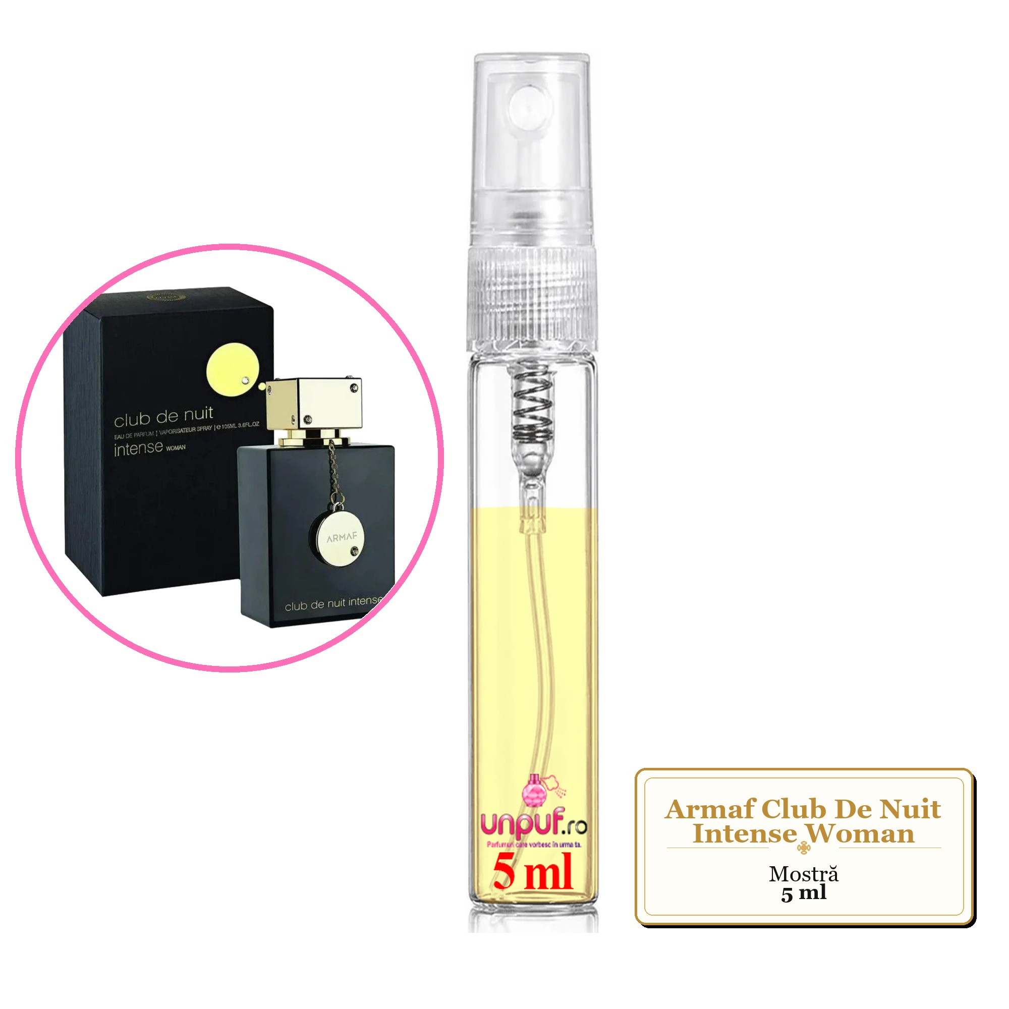 Mostra fiola din Parfumul Armaf Club De Nuit Intense Woman, decant sticla cu pulverizator