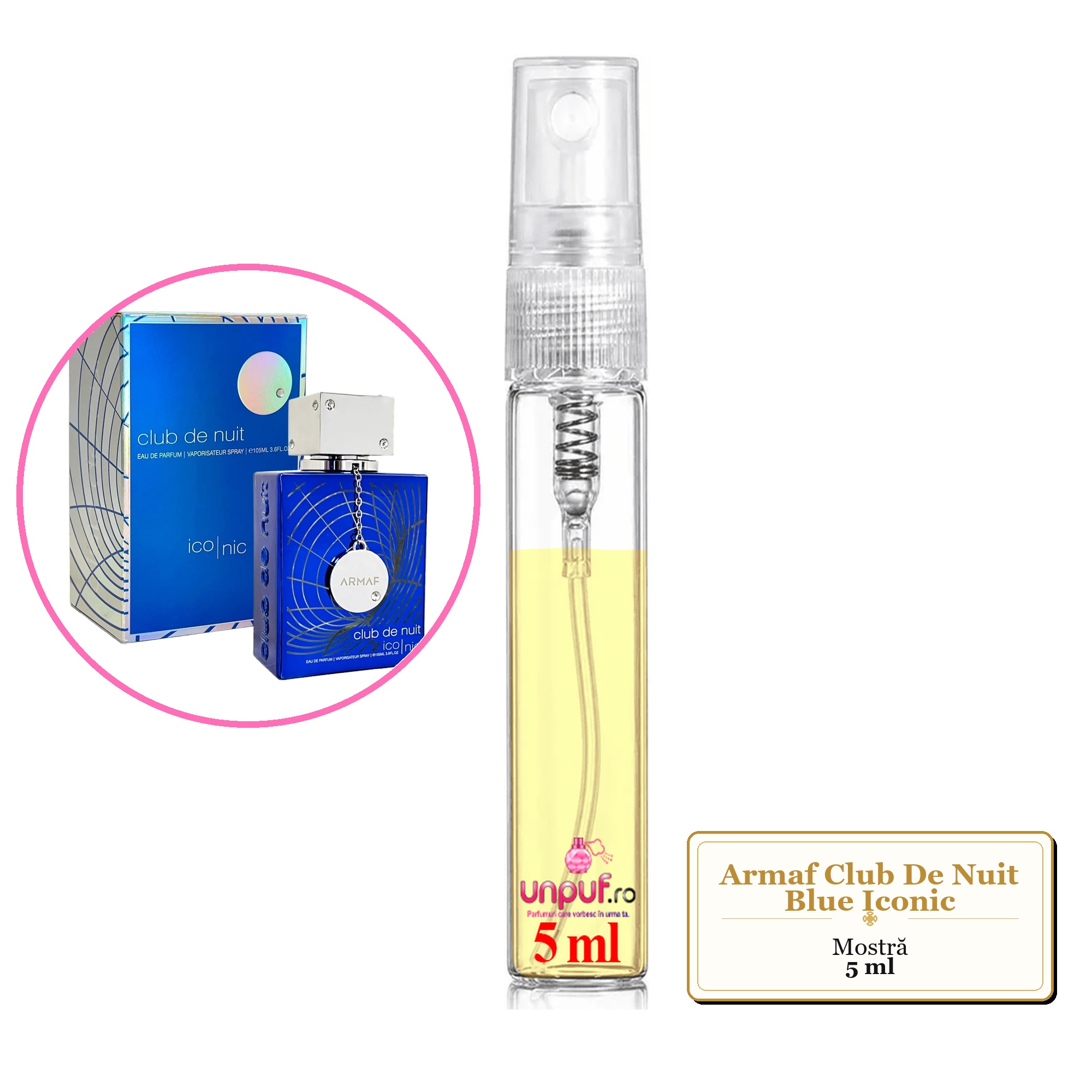 Mostra fiola din Parfumul Armaf Club De Nuit Blue Iconic, decant sticla cu pulverizator 