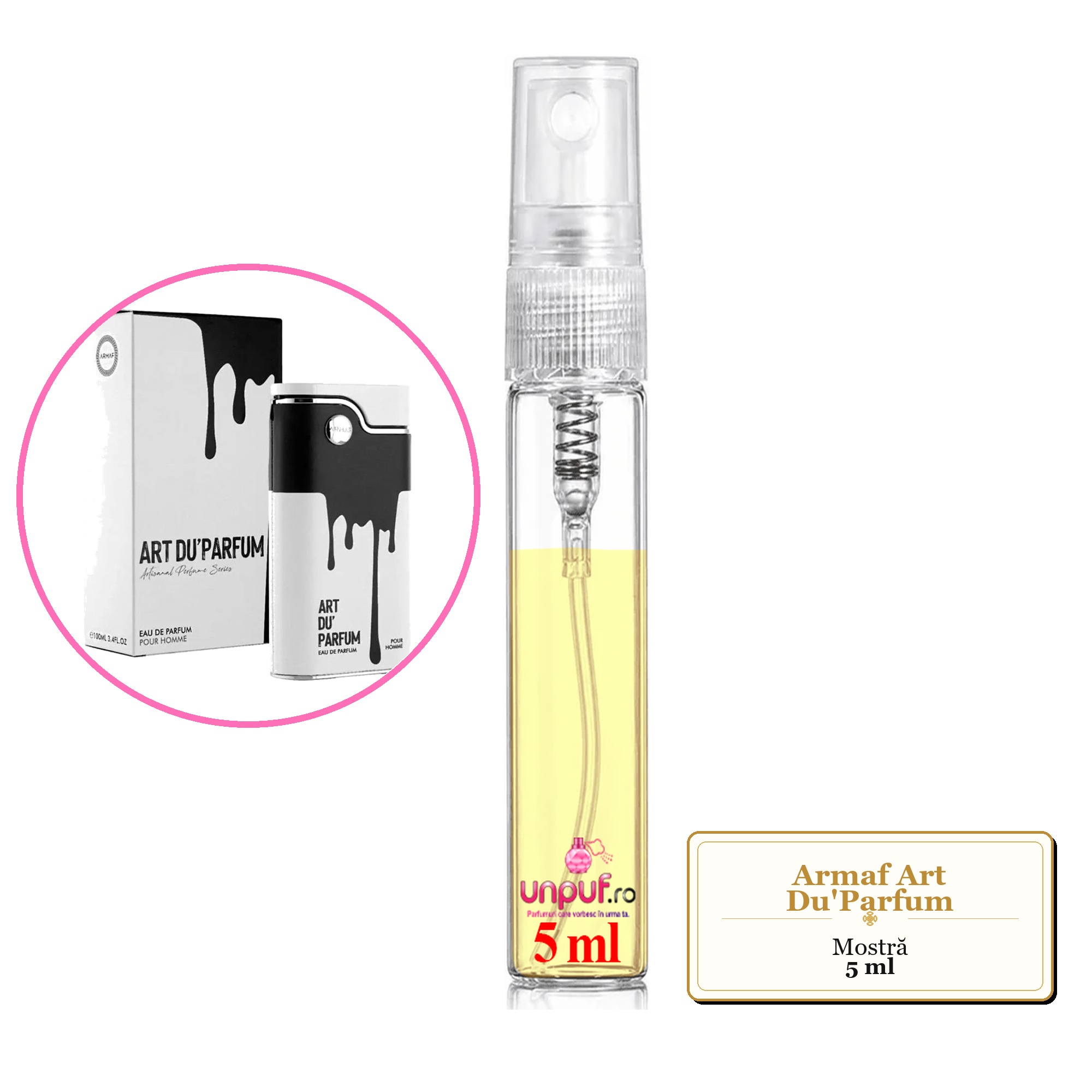 Mostra fiola din Parfumul Armaf Art Du'Parfum, decant sticla cu pulverizator