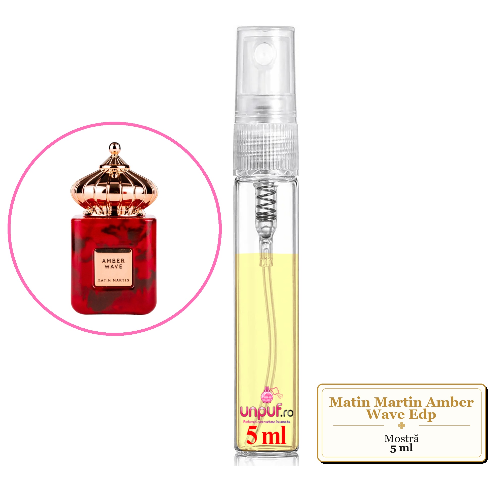 Mostra fiola din Parfumul Matin Martin Amber Wave Edp, decant sticla cu pulverizator
