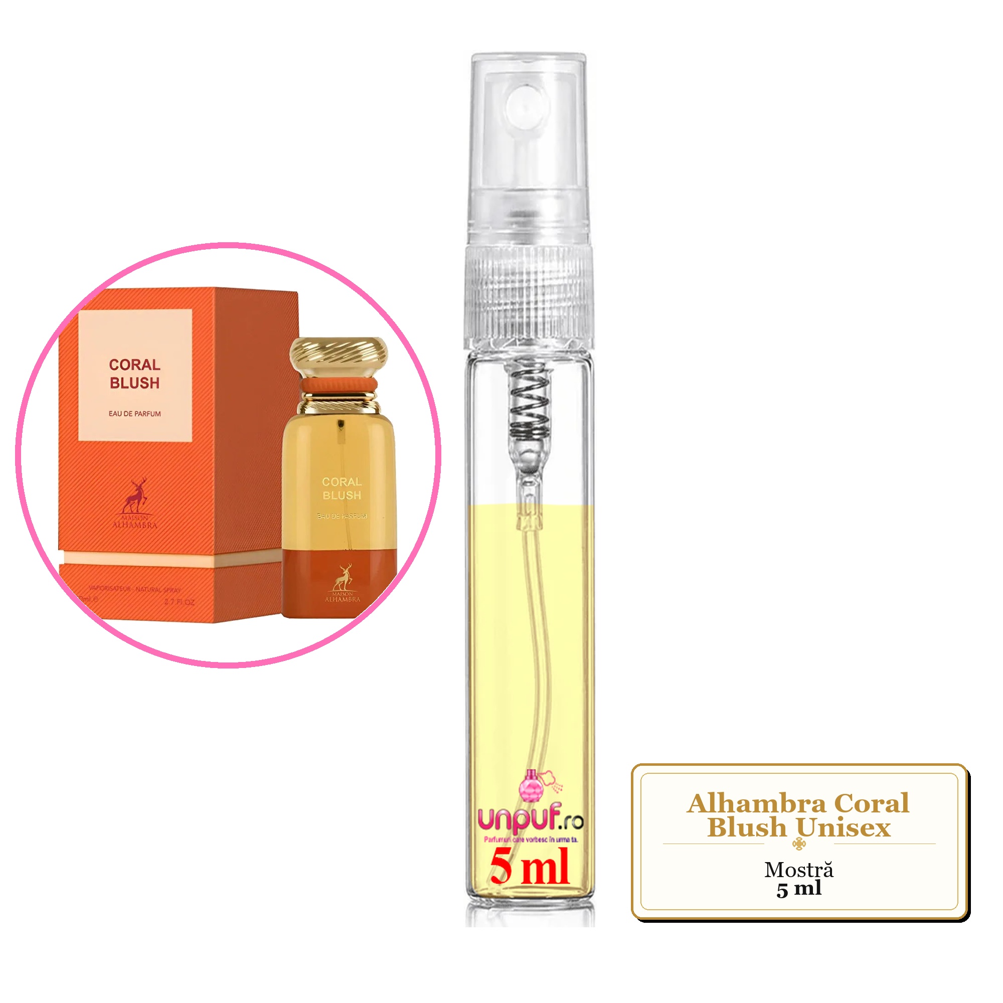 Mostra fiola din Parfumul Alhambra Coral Blush Unisex, decant sticla cu pulverizator