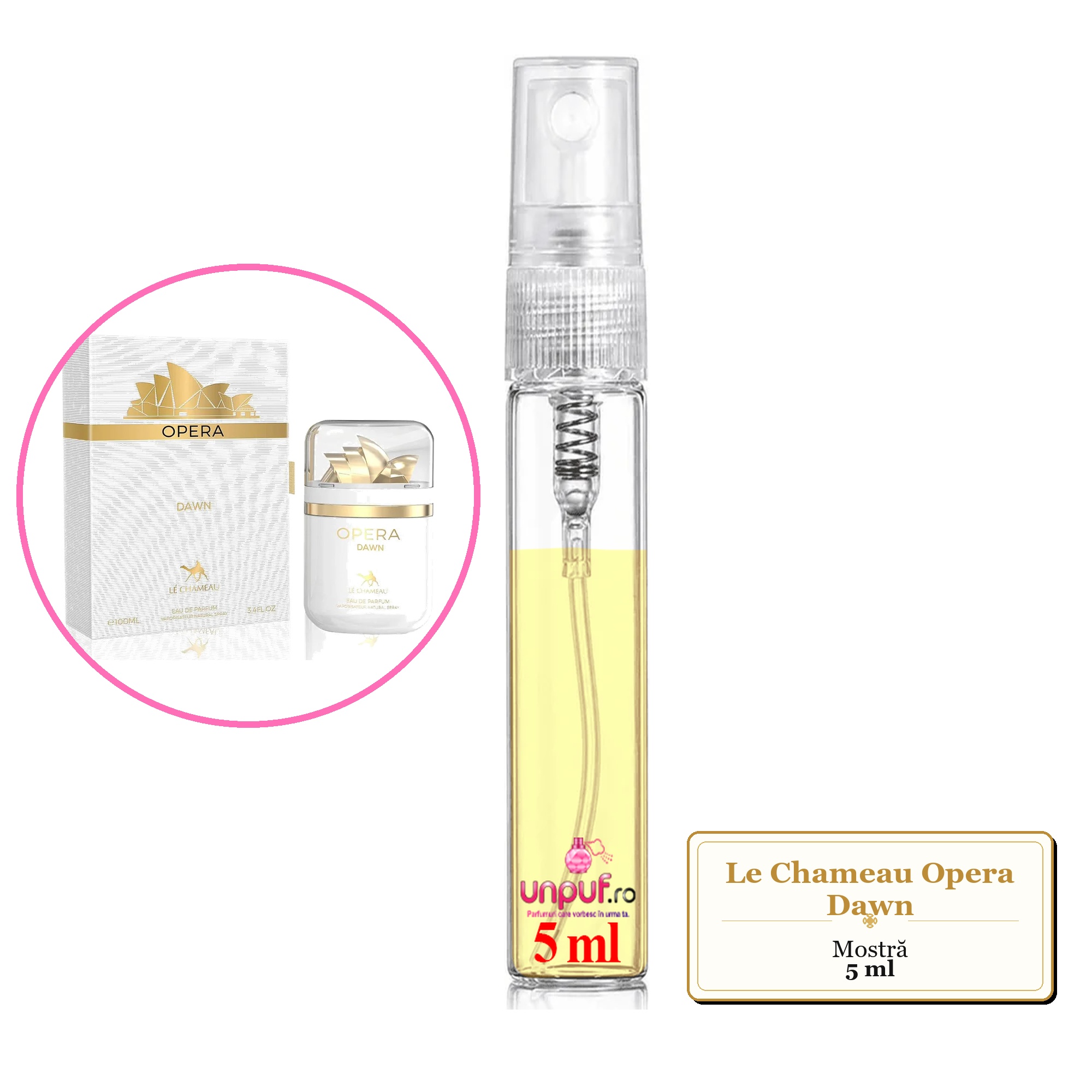 Mostra fiola din Parfumul Le Chameau Opera Dawn, decant sticla cu pulverizator
