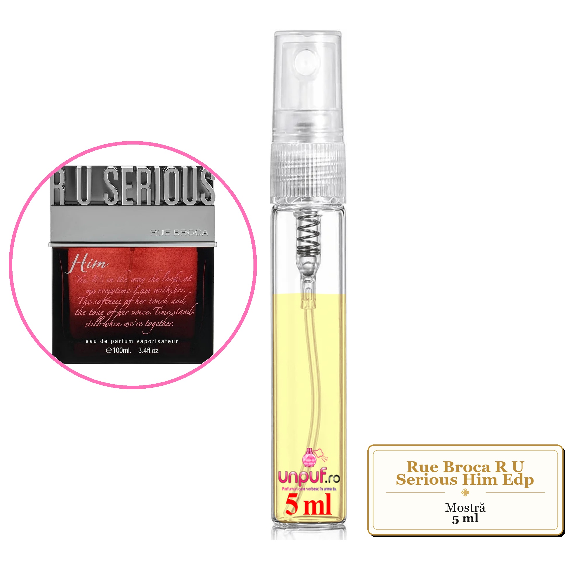 Mostra fiola din Parfumul Rue Broca R U Serious Him Edp, decant sticla cu pulverizator