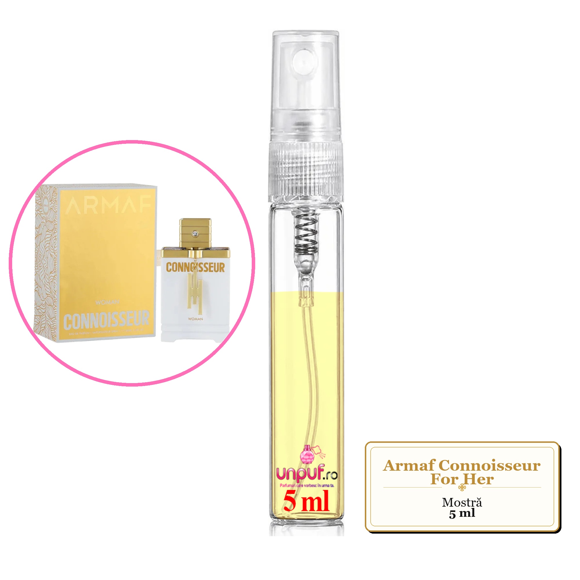 Mostra fiola din Parfumul Armaf Connoisseur For Her, decant sticla cu pulverizator