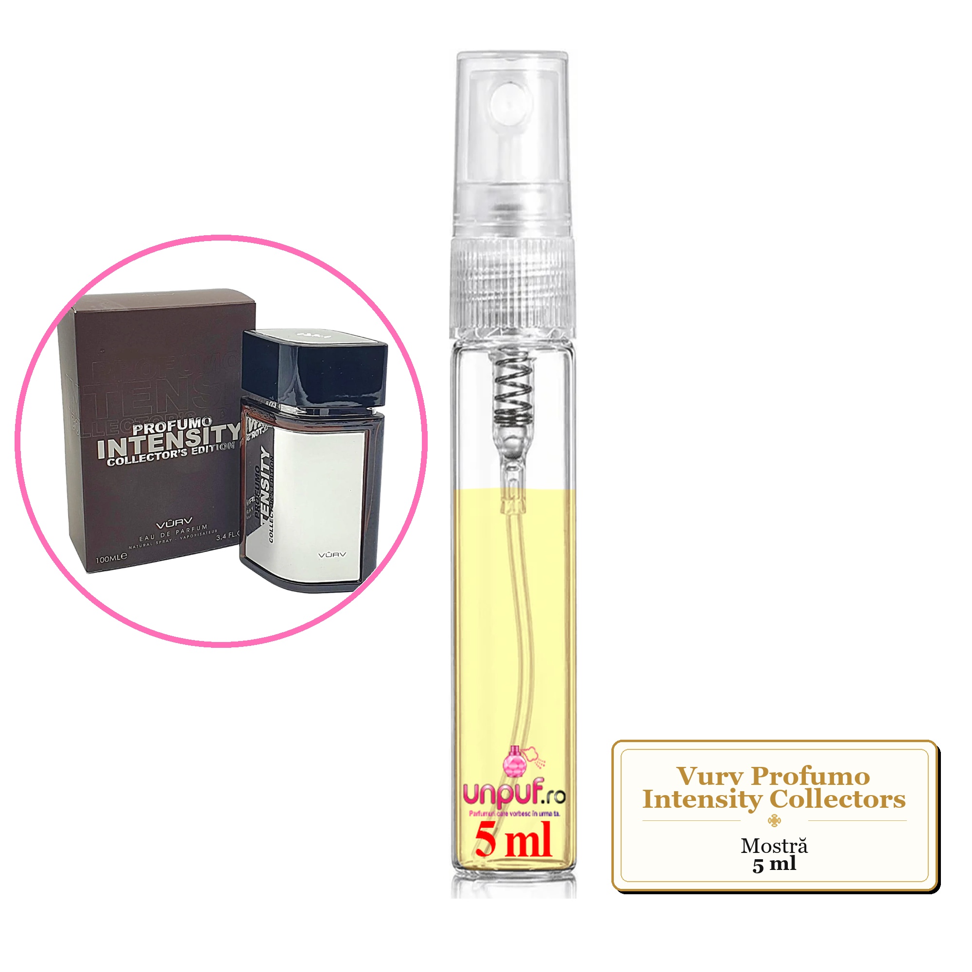 Mostra fiola din Parfumul Vurv Profumo Intensity Collectors, decant sticla cu pulverizator