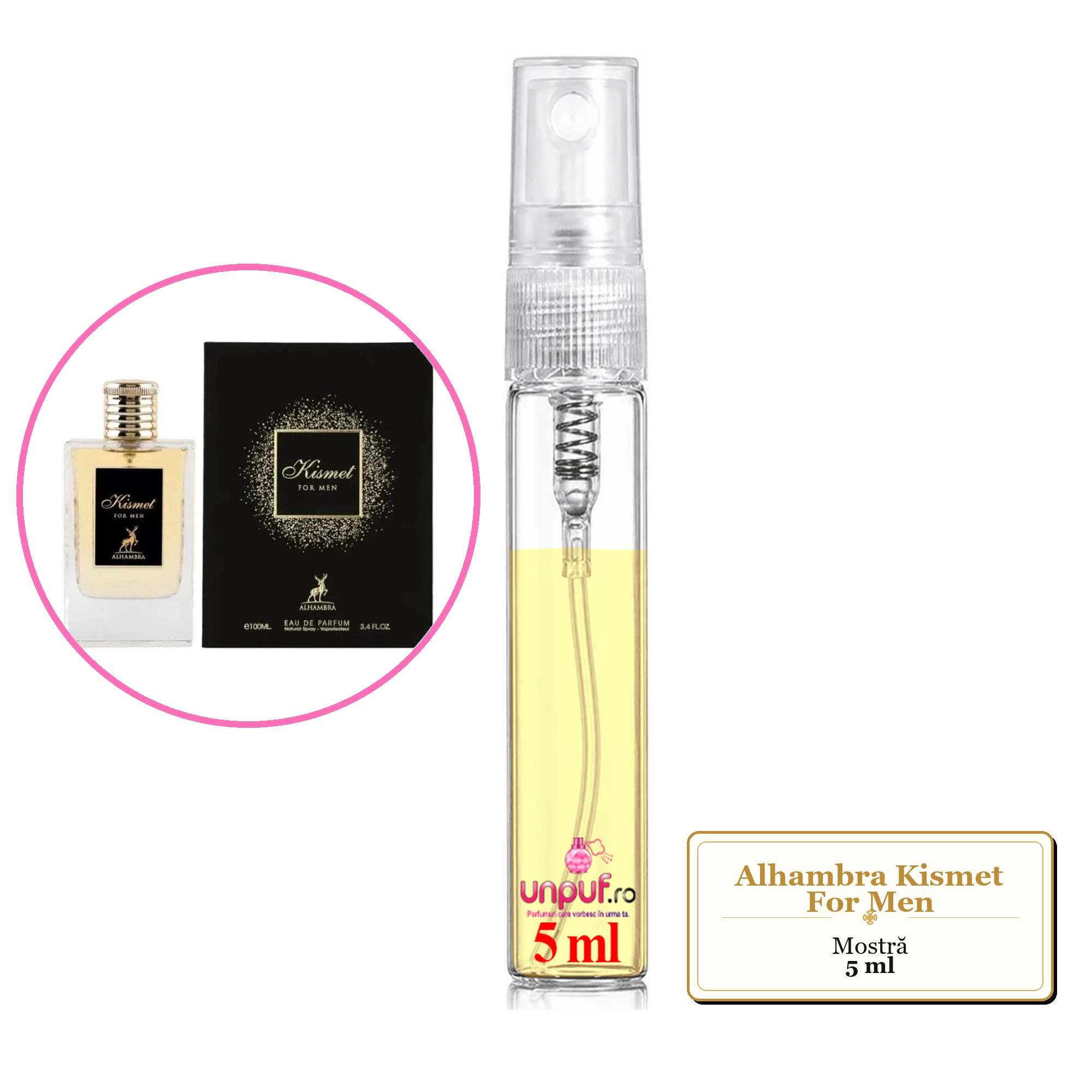 Mostra fiola din Parfumul Alhambra Kismet For Men, decant sticla cu pulverizator 
