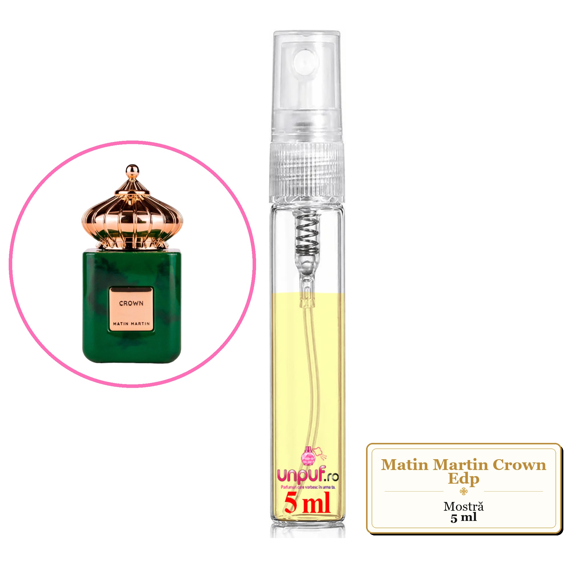 Mostra fiola din Parfumul Matin Martin Crown Edp, decant sticla cu pulverizator 