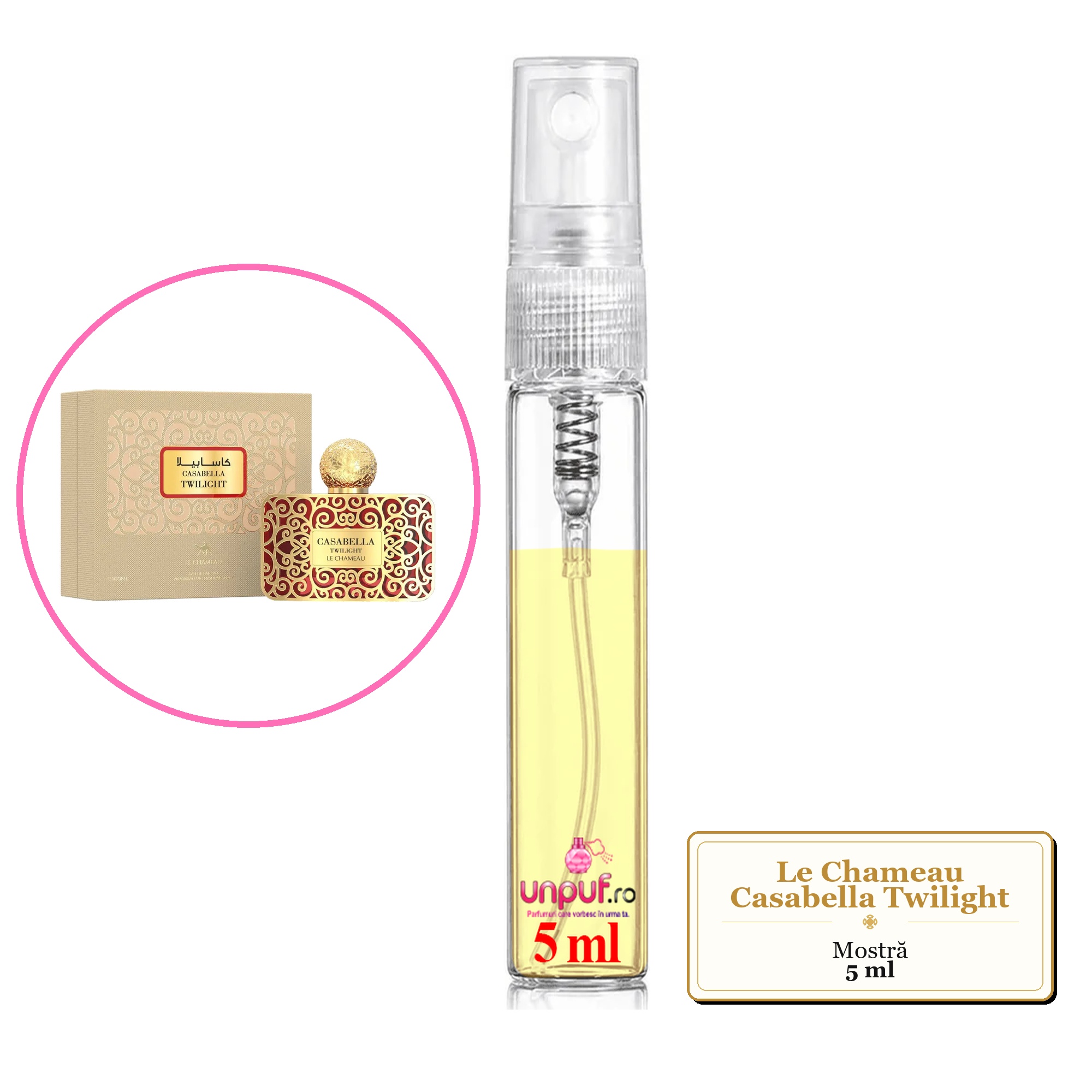 Mostra fiola din Parfumul Le Chameau Casabella Twilight, decant sticla cu pulverizator