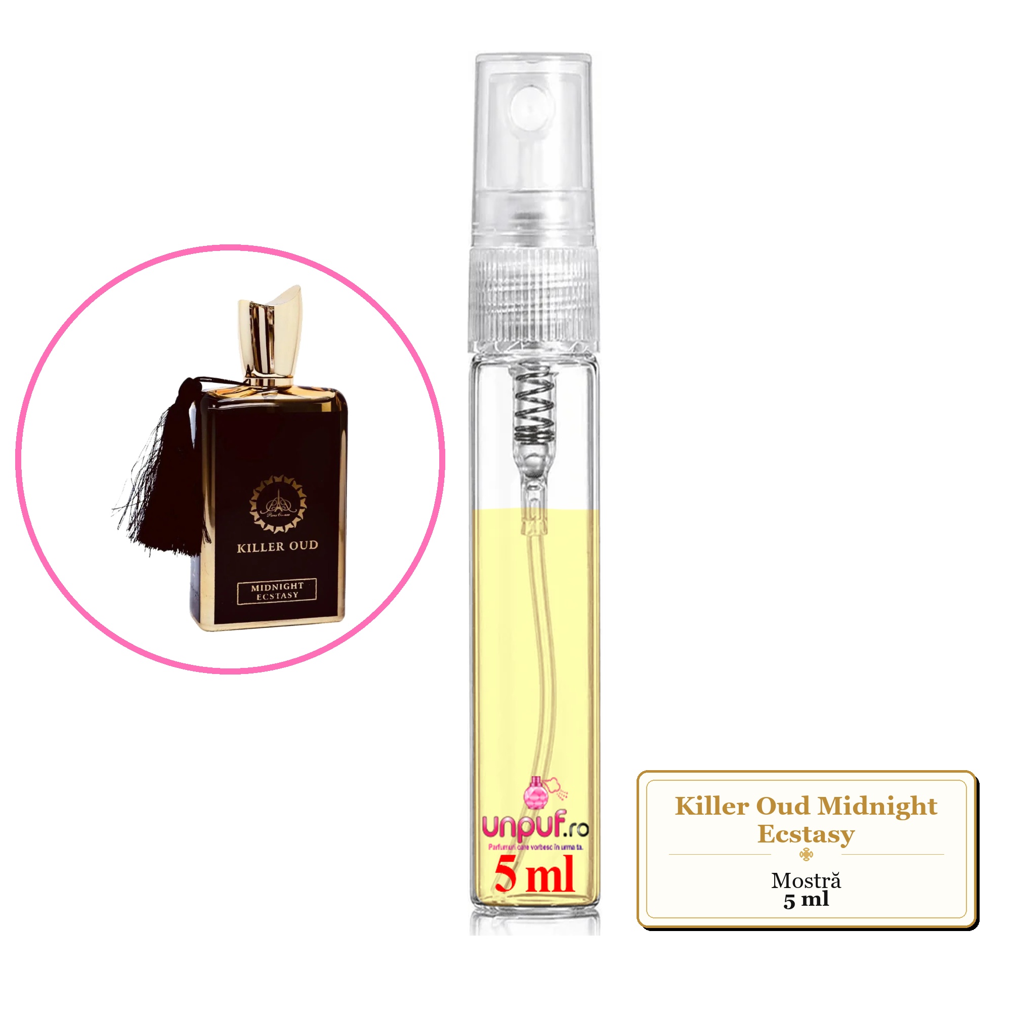 Mostra fiola din Parfumul Killer Oud Midnight Ecstasy, decant sticla cu pulverizator