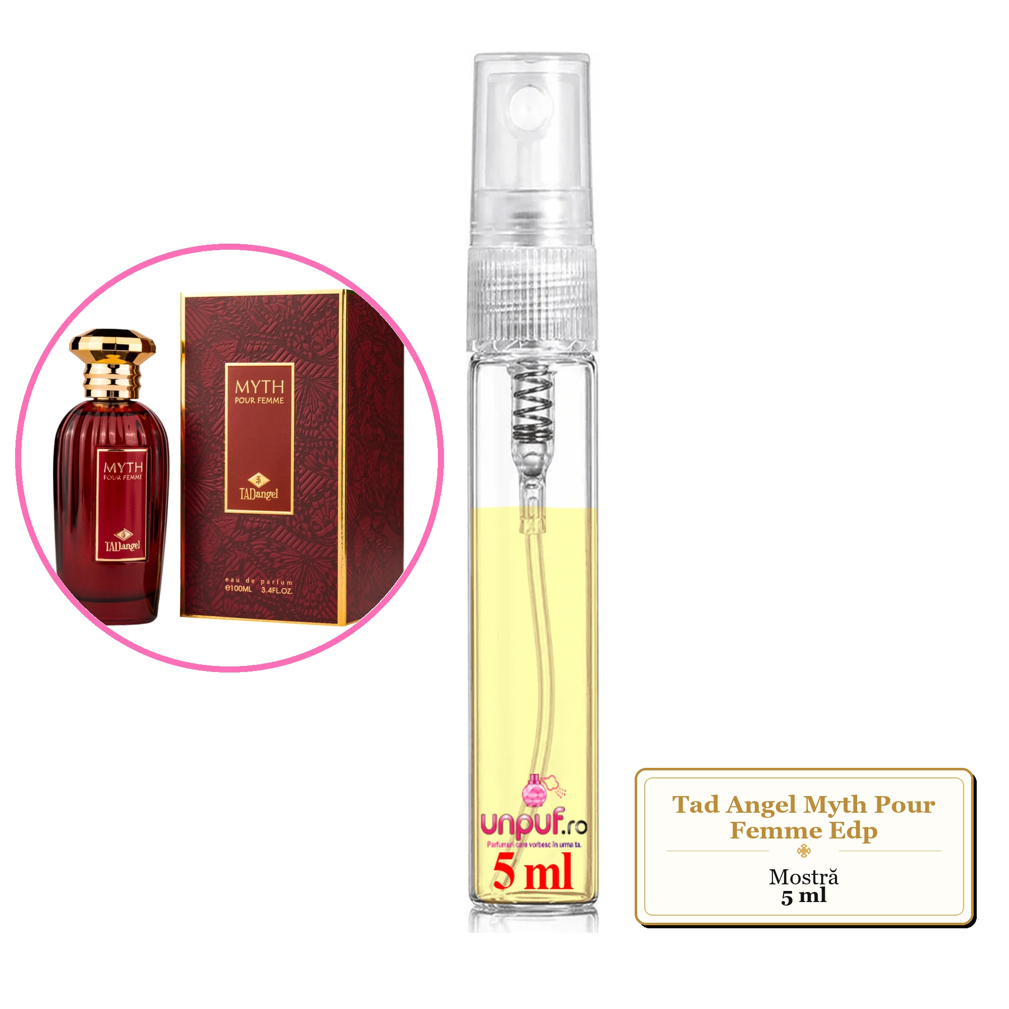Mostra fiola din Parfumul Tad Angel Myth Pour Femme Edp, decant sticla cu pulverizator